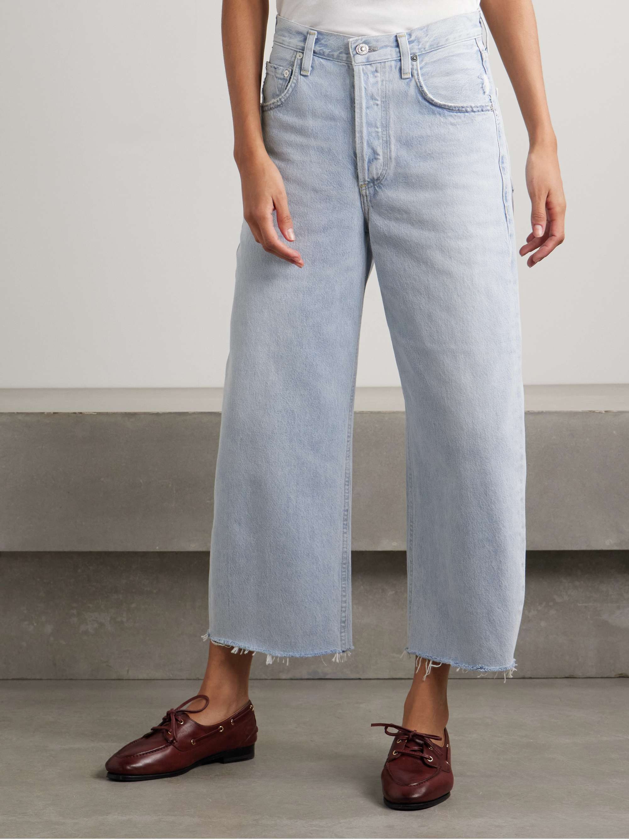 Ayla cropped frayed high-rise wide-leg jeans view