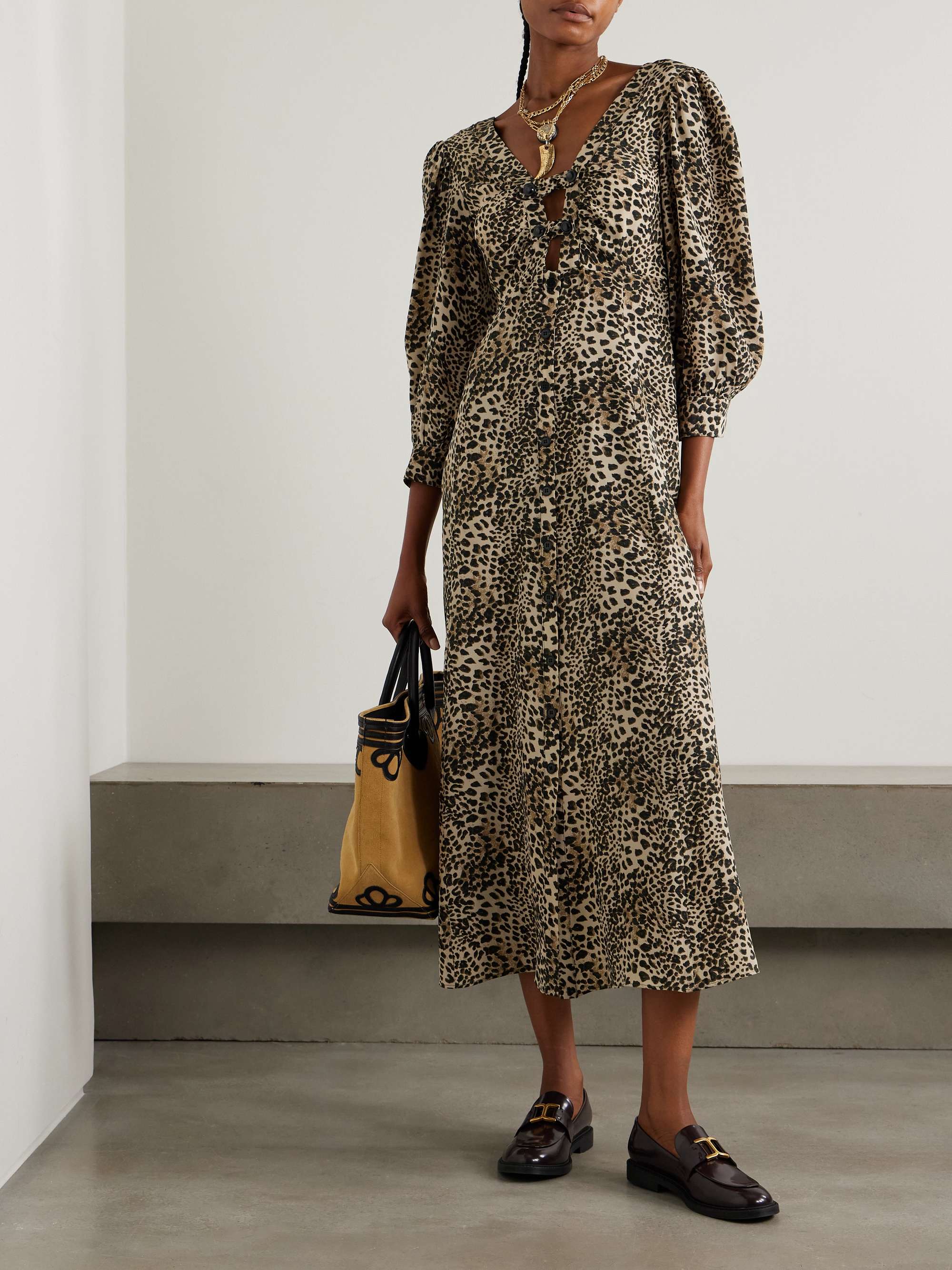 Buenadea leopard-print silk crepe de chine midi dress view