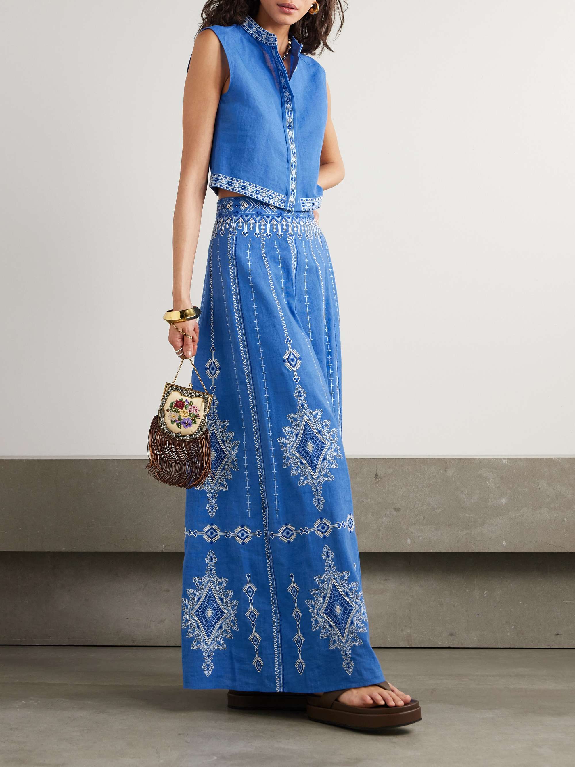 Camille Astragal embroidered linen and cotton-blend maxi skirt view