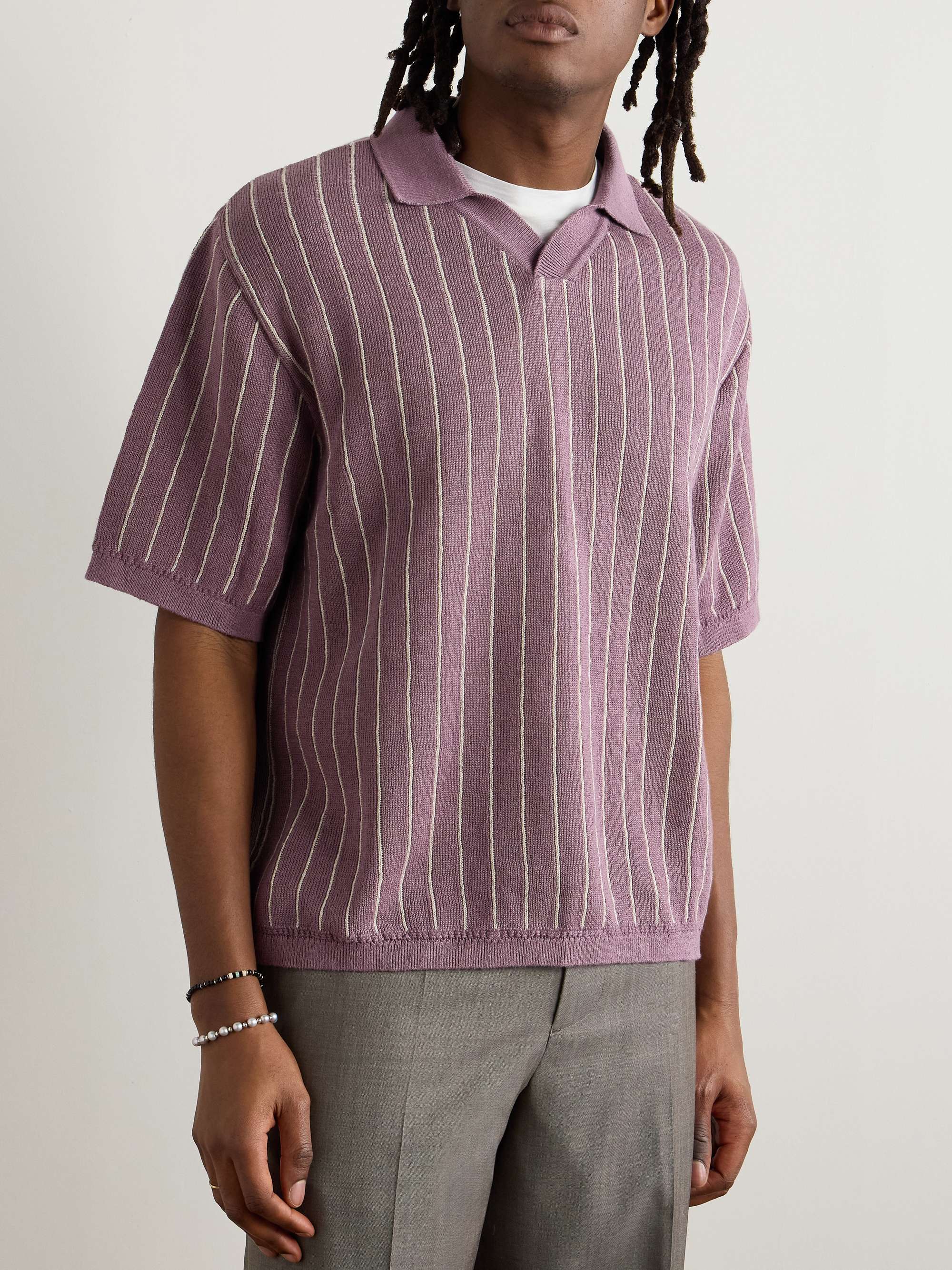 Mahua Striped Linen and Cotton-Blend Polo Shirt view