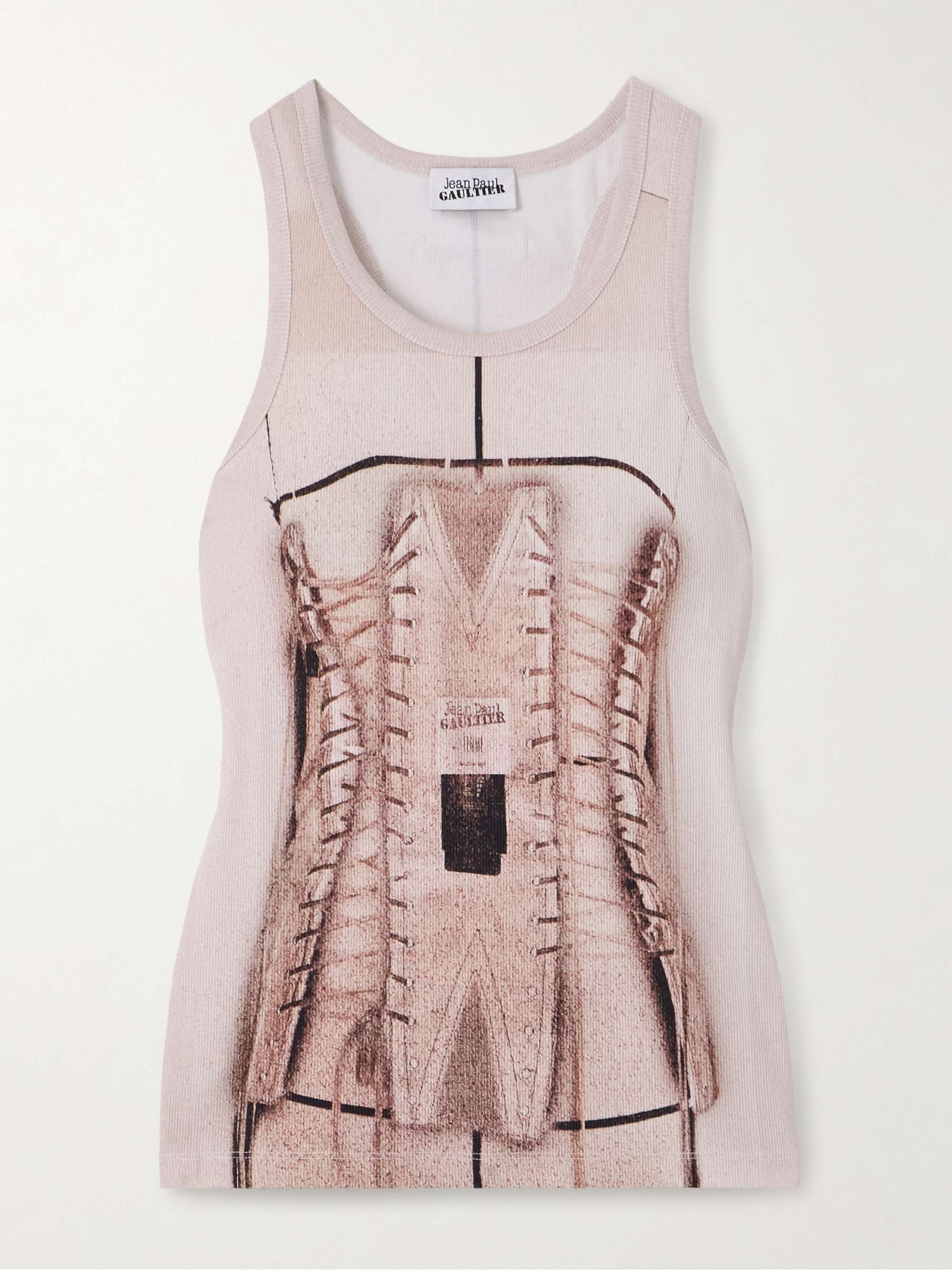 Trompe l'oeil printed ribbed cotton-blend jersey tank hero visual