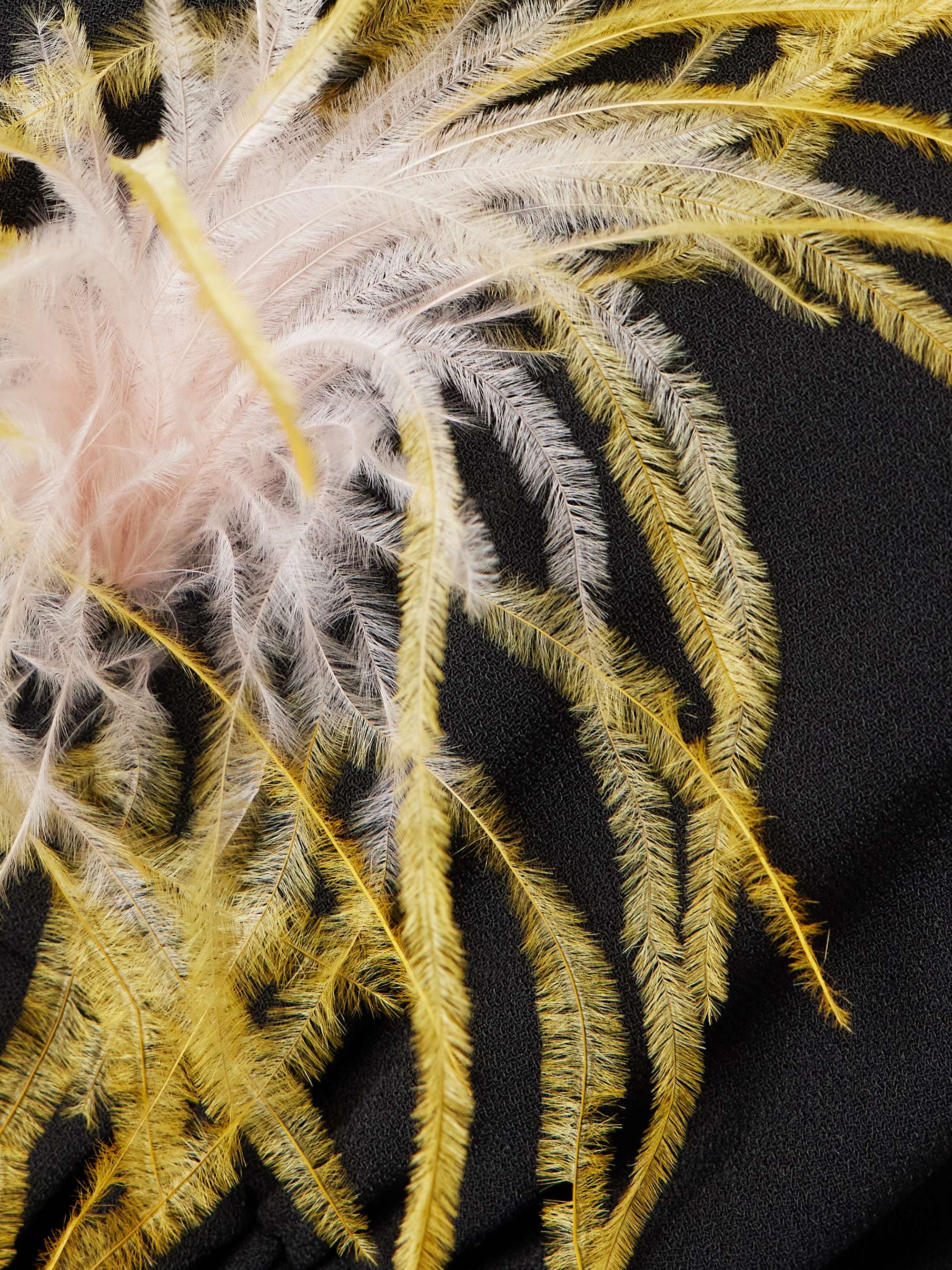 Vide asymmetric feather-trimmed gathered crepe halterneck dress view