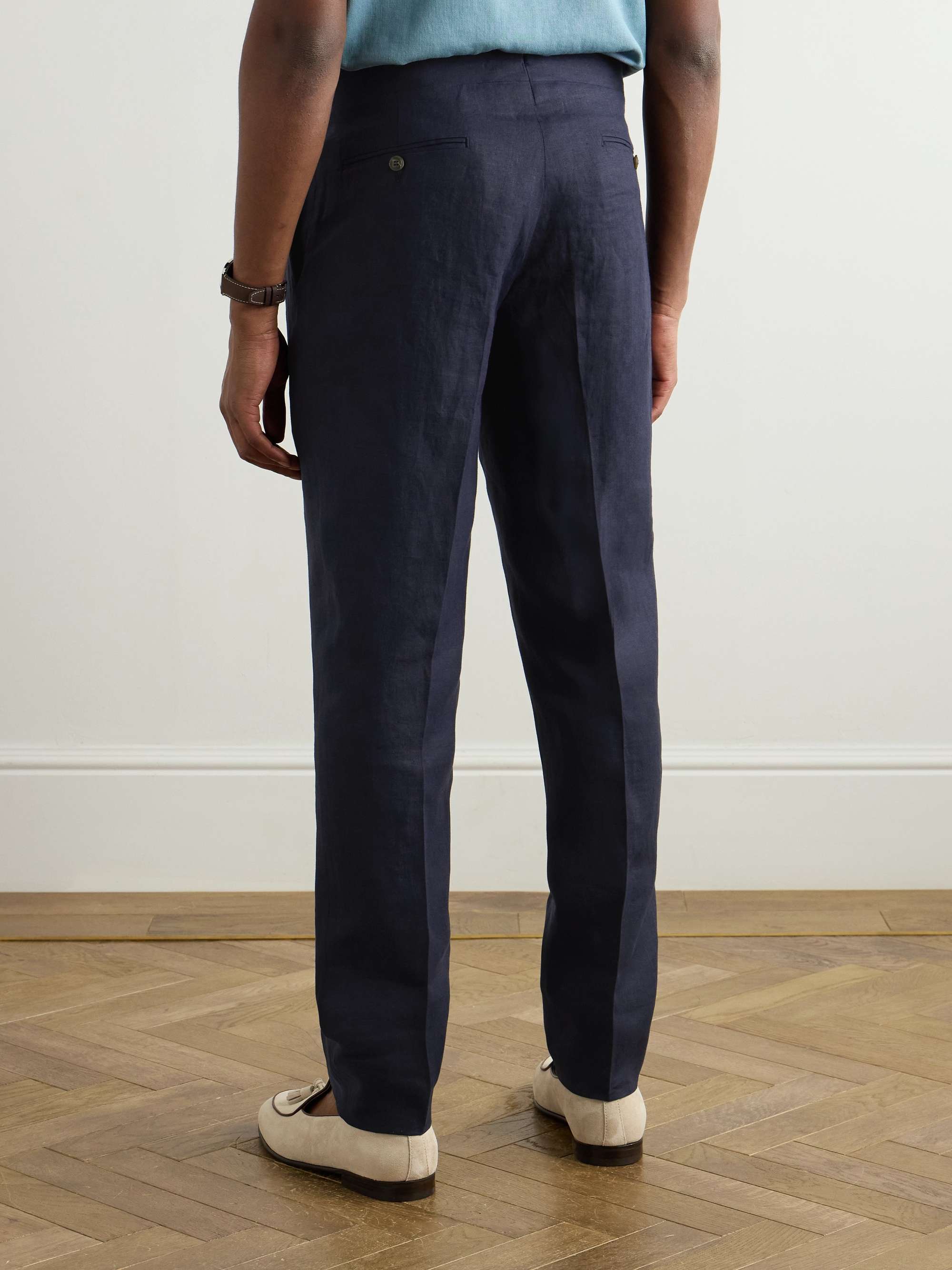 Slim-Fit Straight-Leg Pleated Garment-Dyed Linen Trousers view