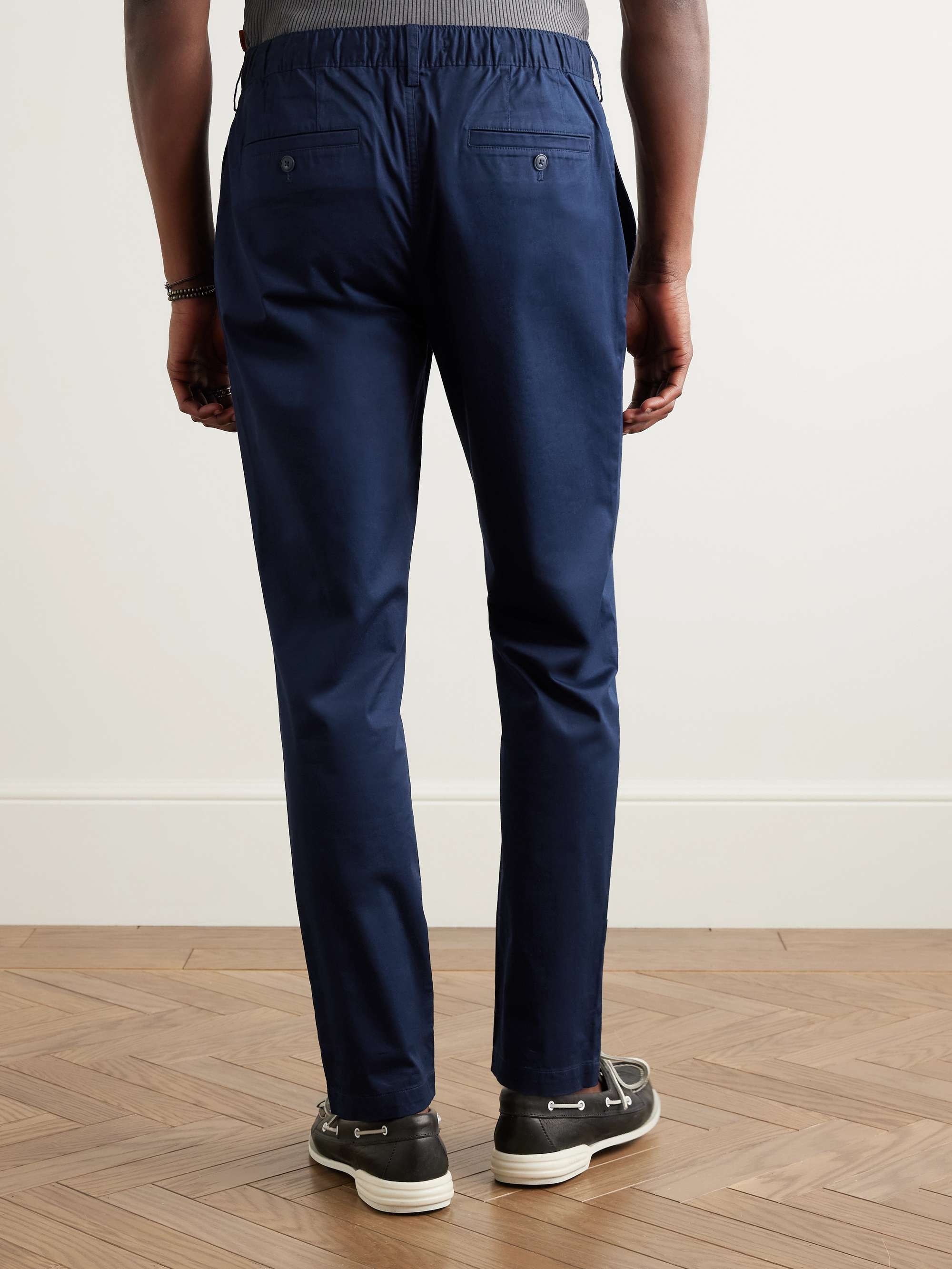 Slim-Fit Pleated Garment-Dyed Stretch-Cotton Drawstring Trousers view