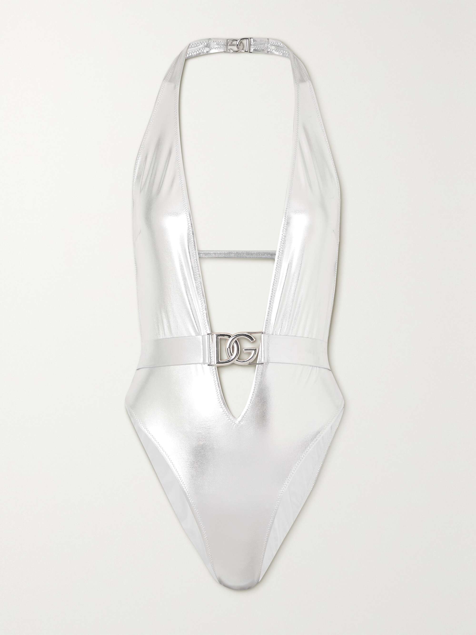 Embellished metallic halterneck swimsuit hero visual