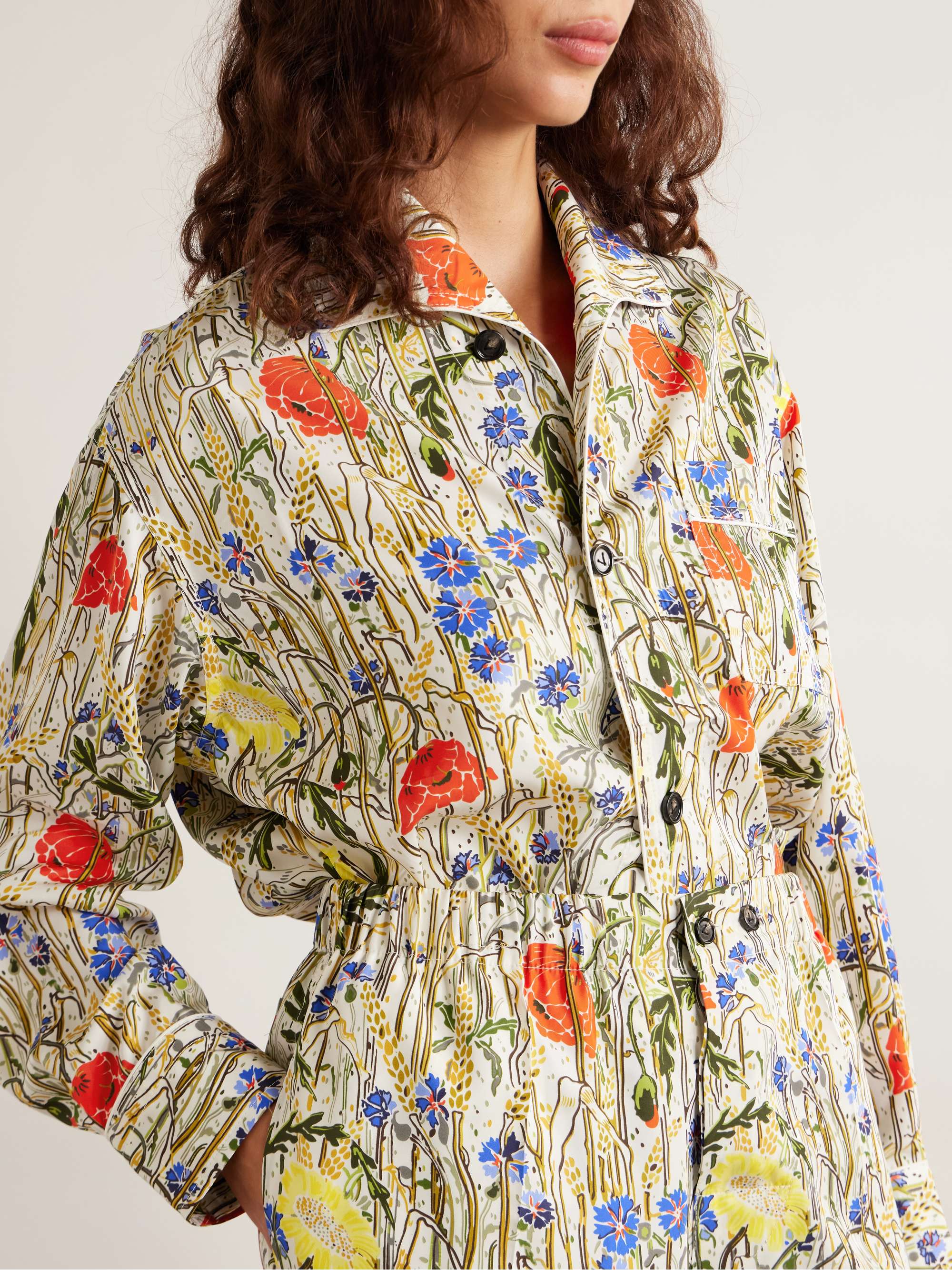 Floral-print satin-twill shirt and pants set view