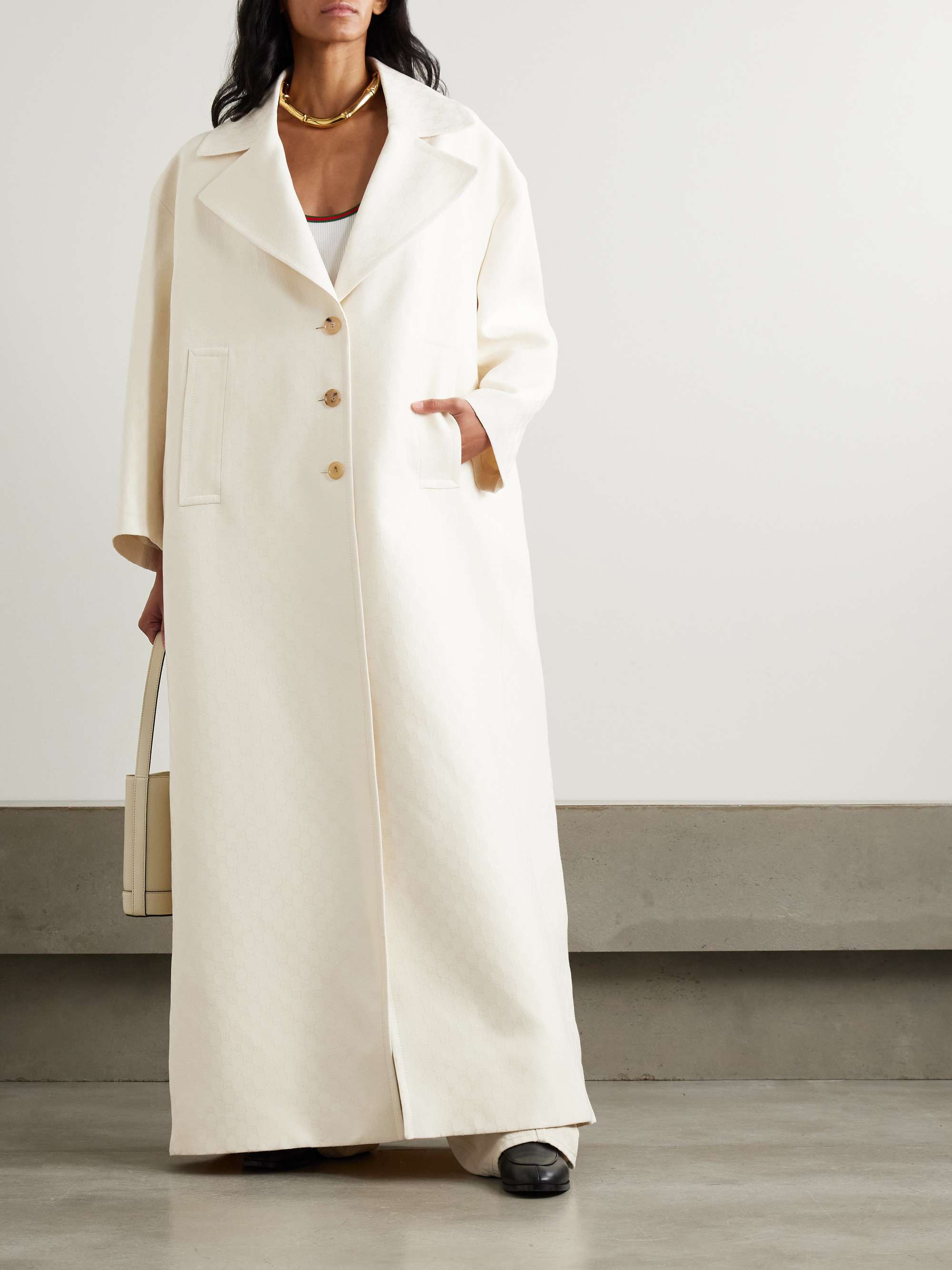Oversized wool and silk-blend jacquard coat view
