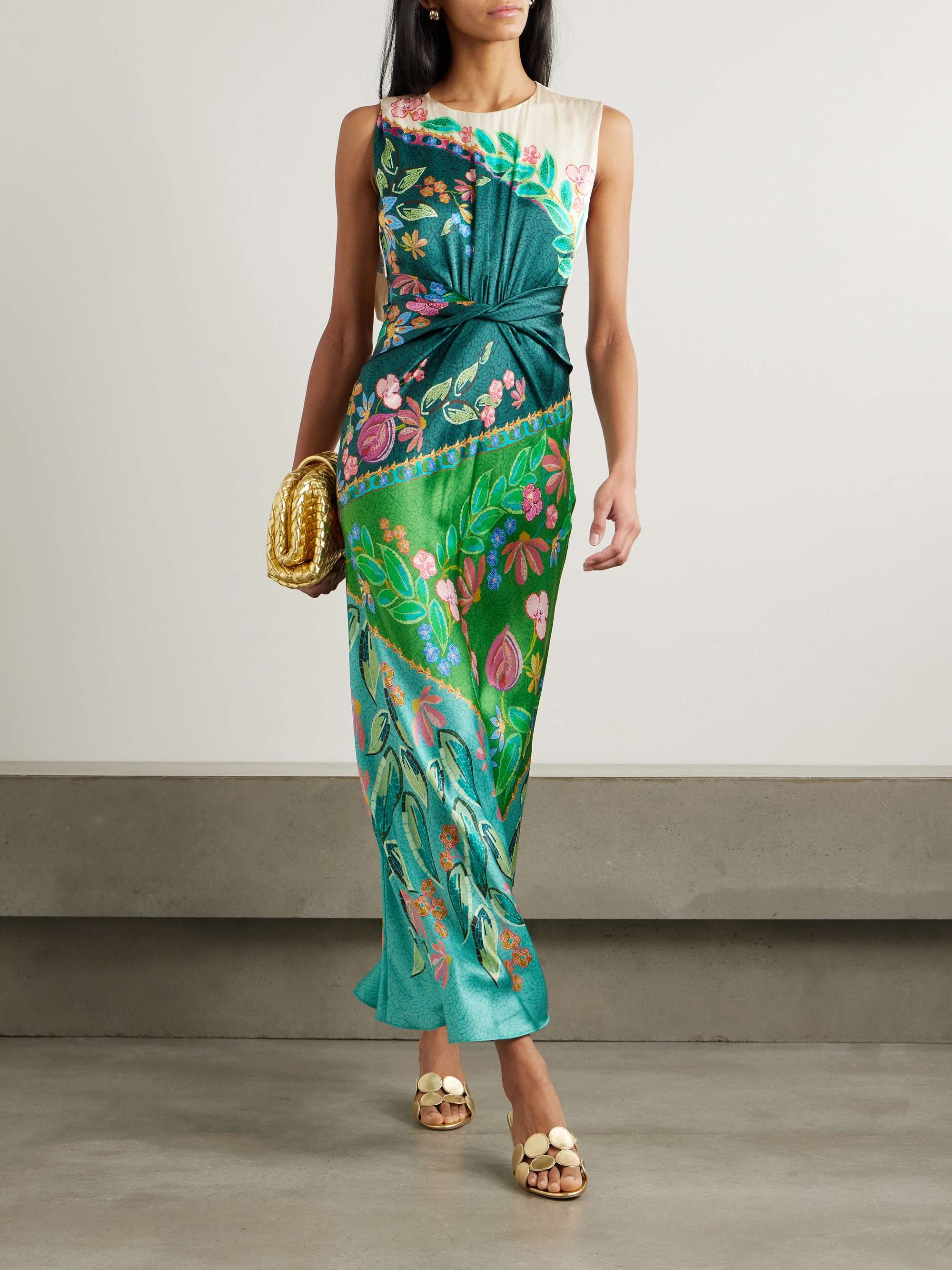 Gwen twisted draped floral-print silk maxi dress view