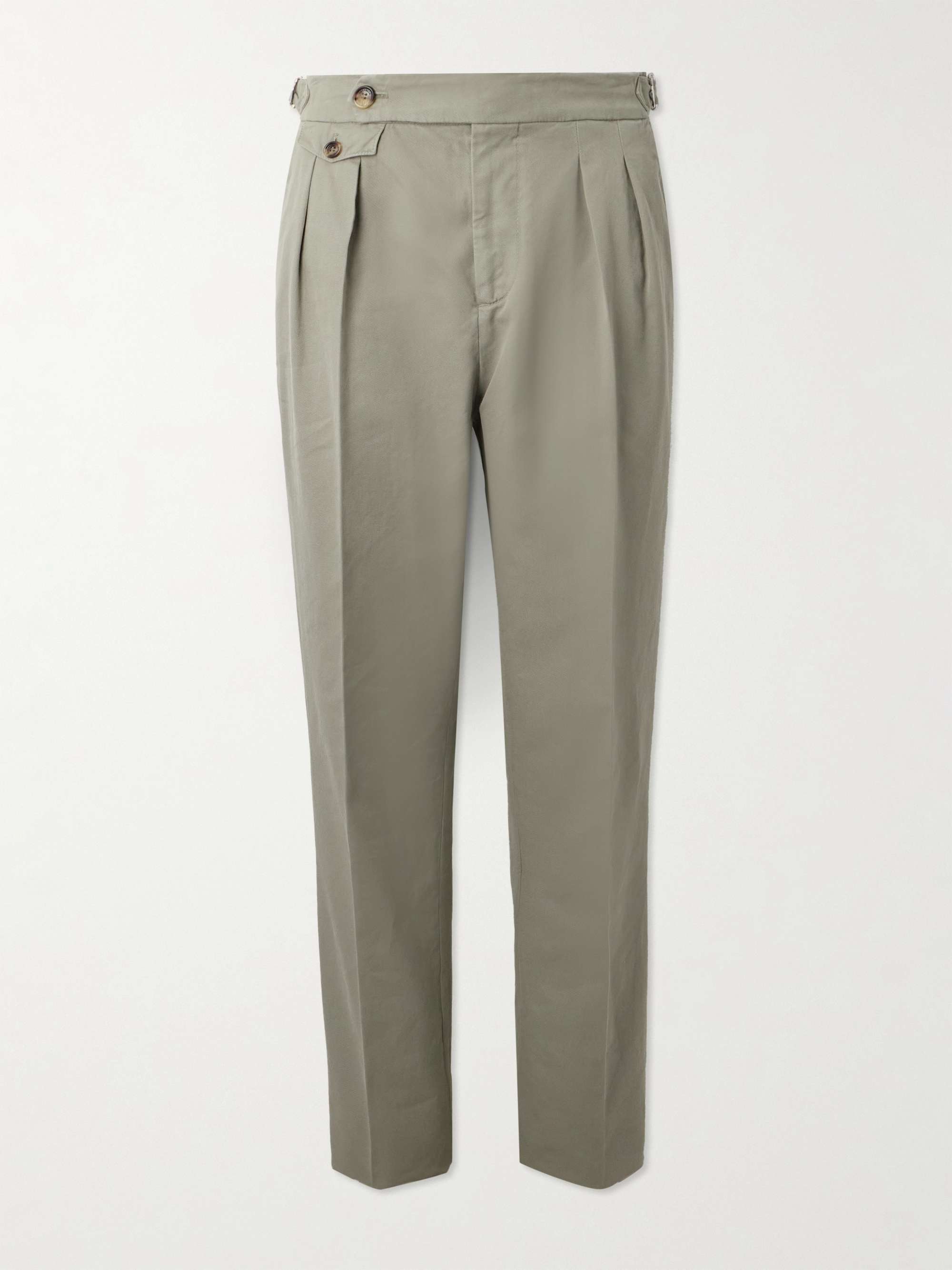 Tapered Pleated Cotton-Twill Suit Trousers hero visual