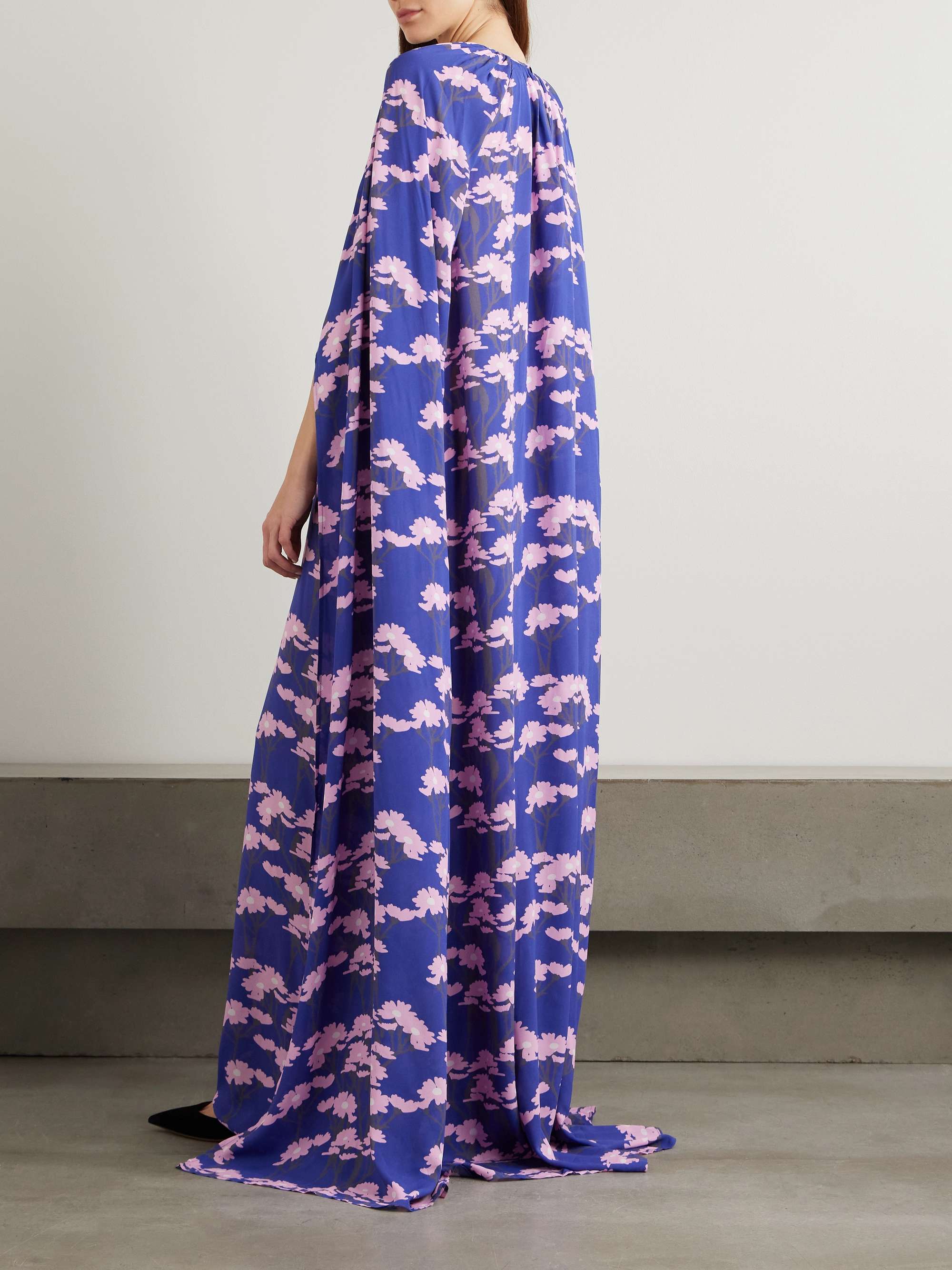 Minnie cape-effect floral-print crepe de chine gown view
