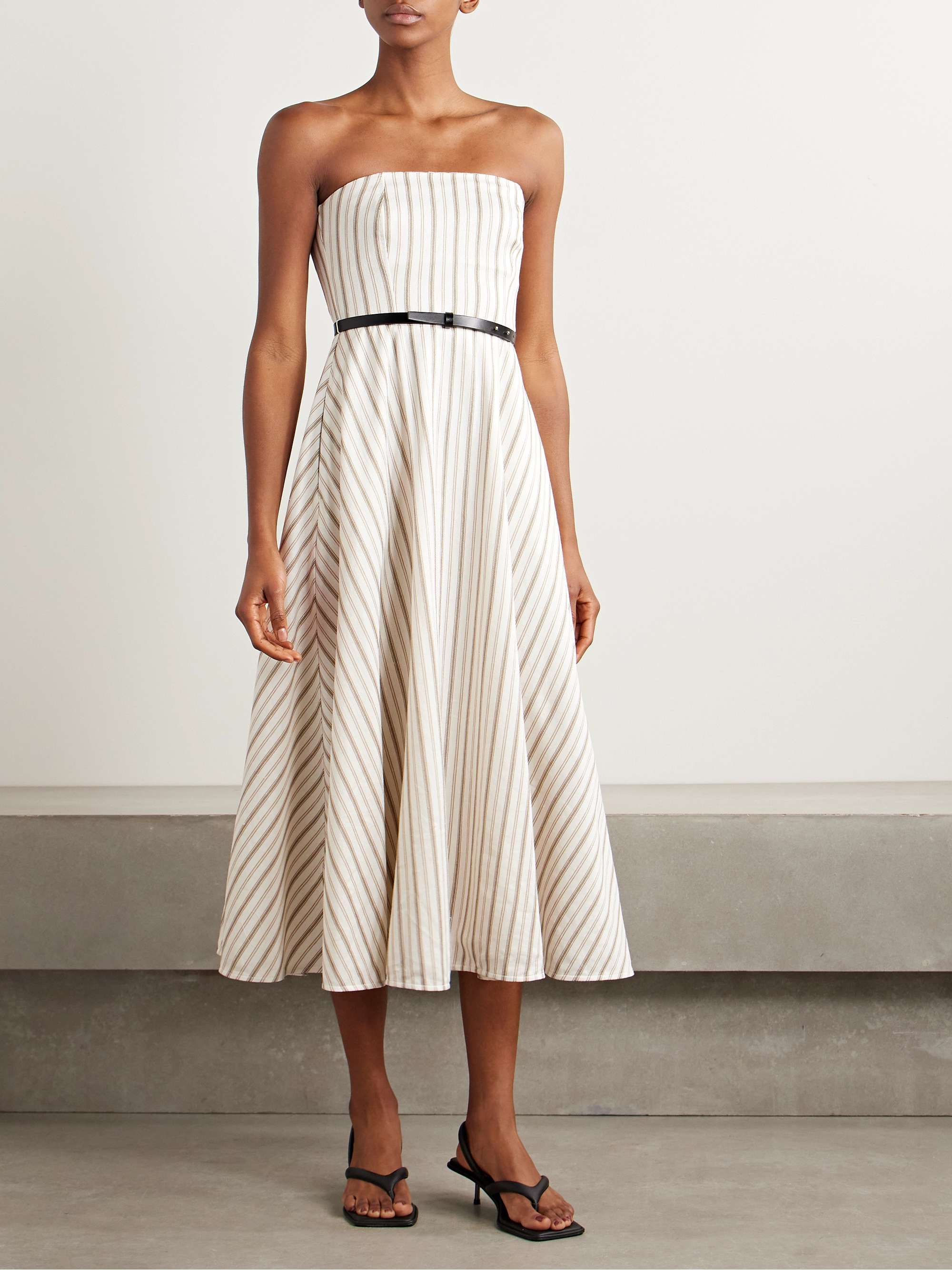 Fervida belted strapless striped cotton and linen-blend midi dress view