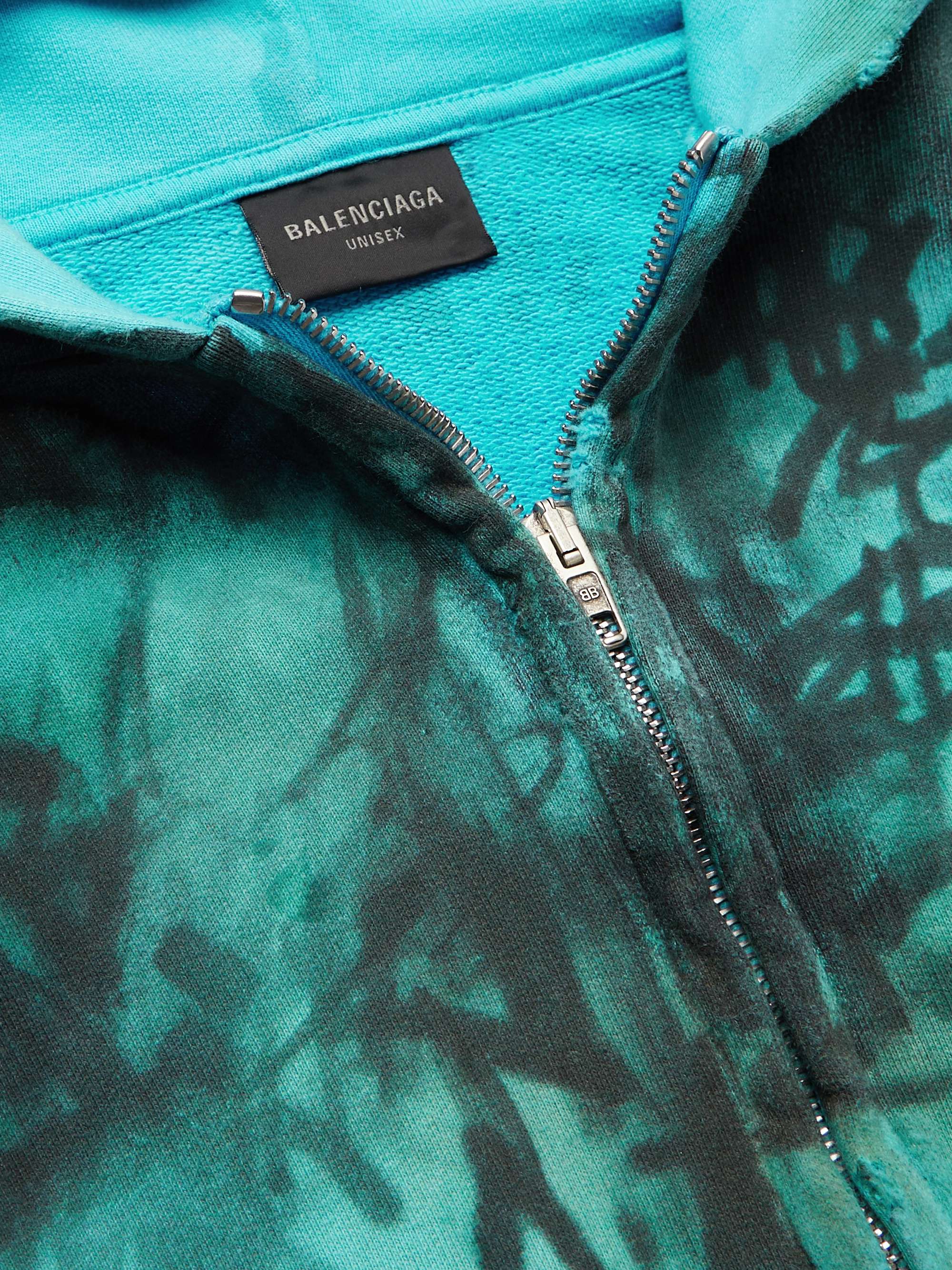 Logo-Appliquéd Distressed Printed Cotton-Jersey Zip-Up Hoodie view