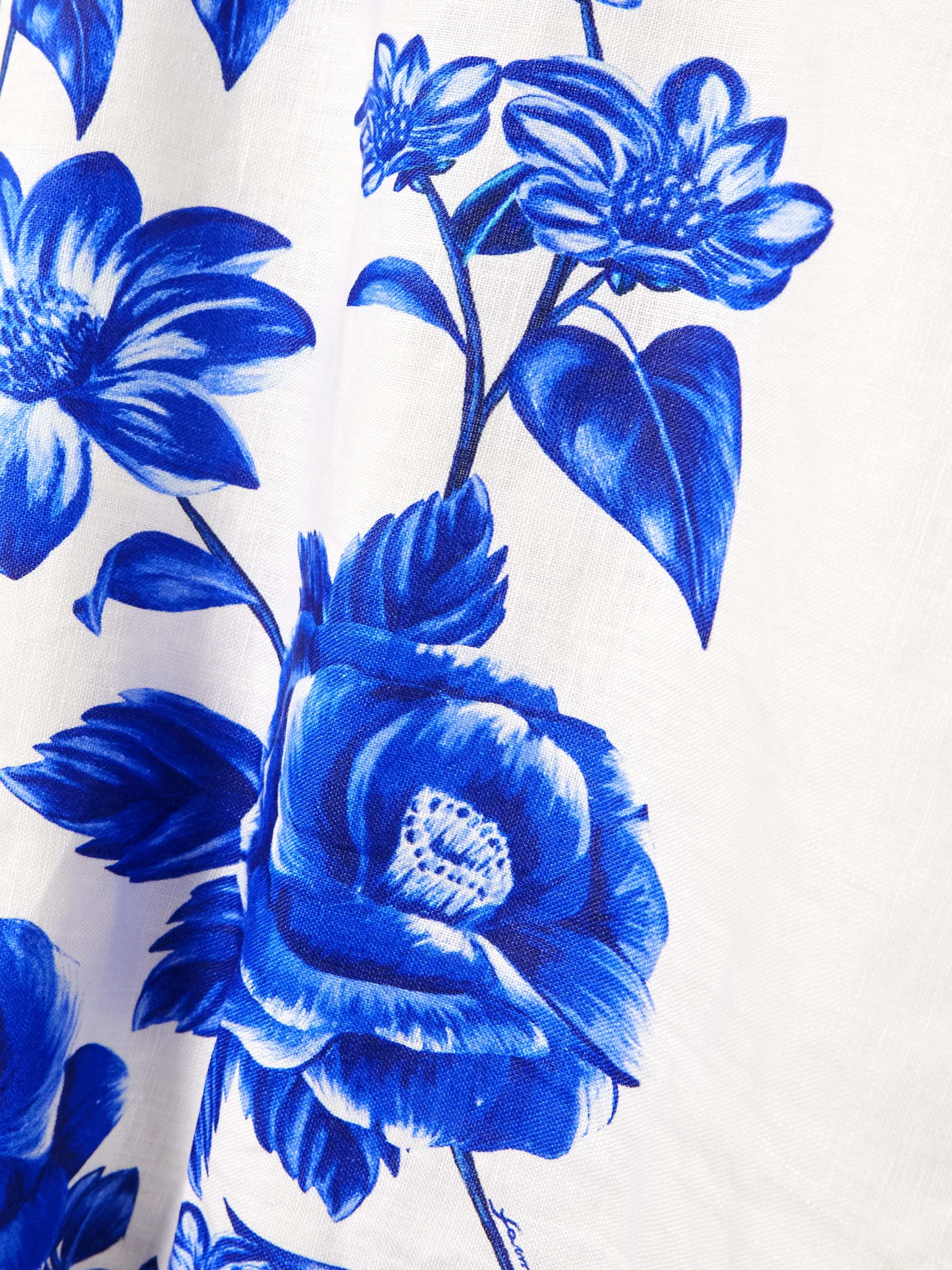 Cascade shirred printed linen midi dress view