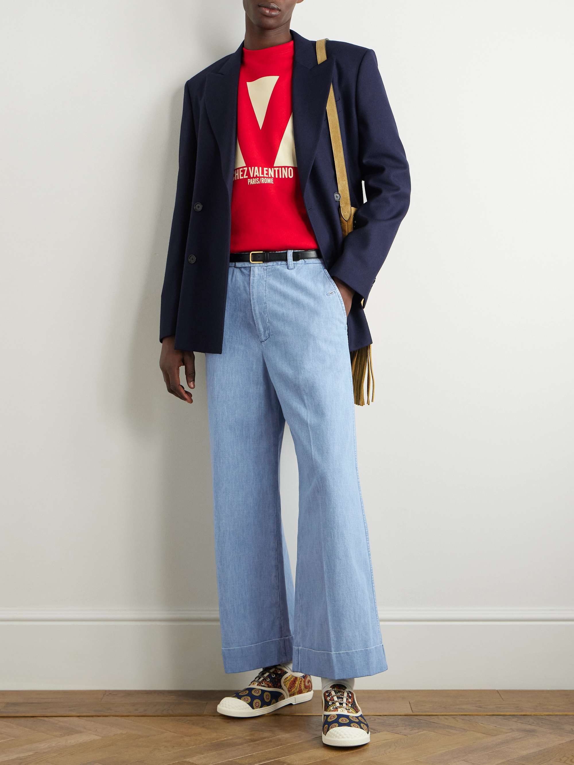 Wide-Leg Cotton-Chambray Trousers view