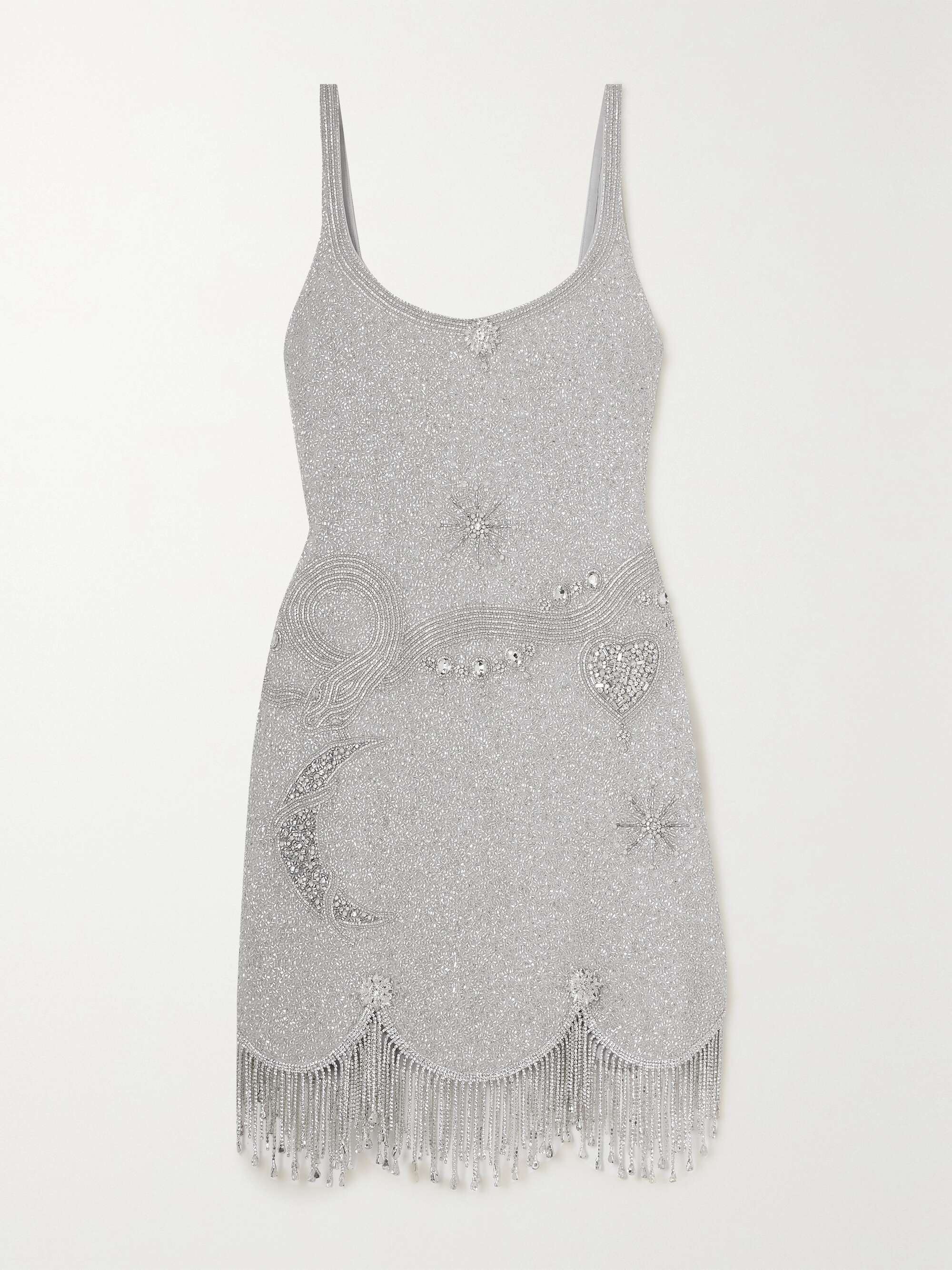 Charm fringed embellished stretch-mesh mini dress hero visual