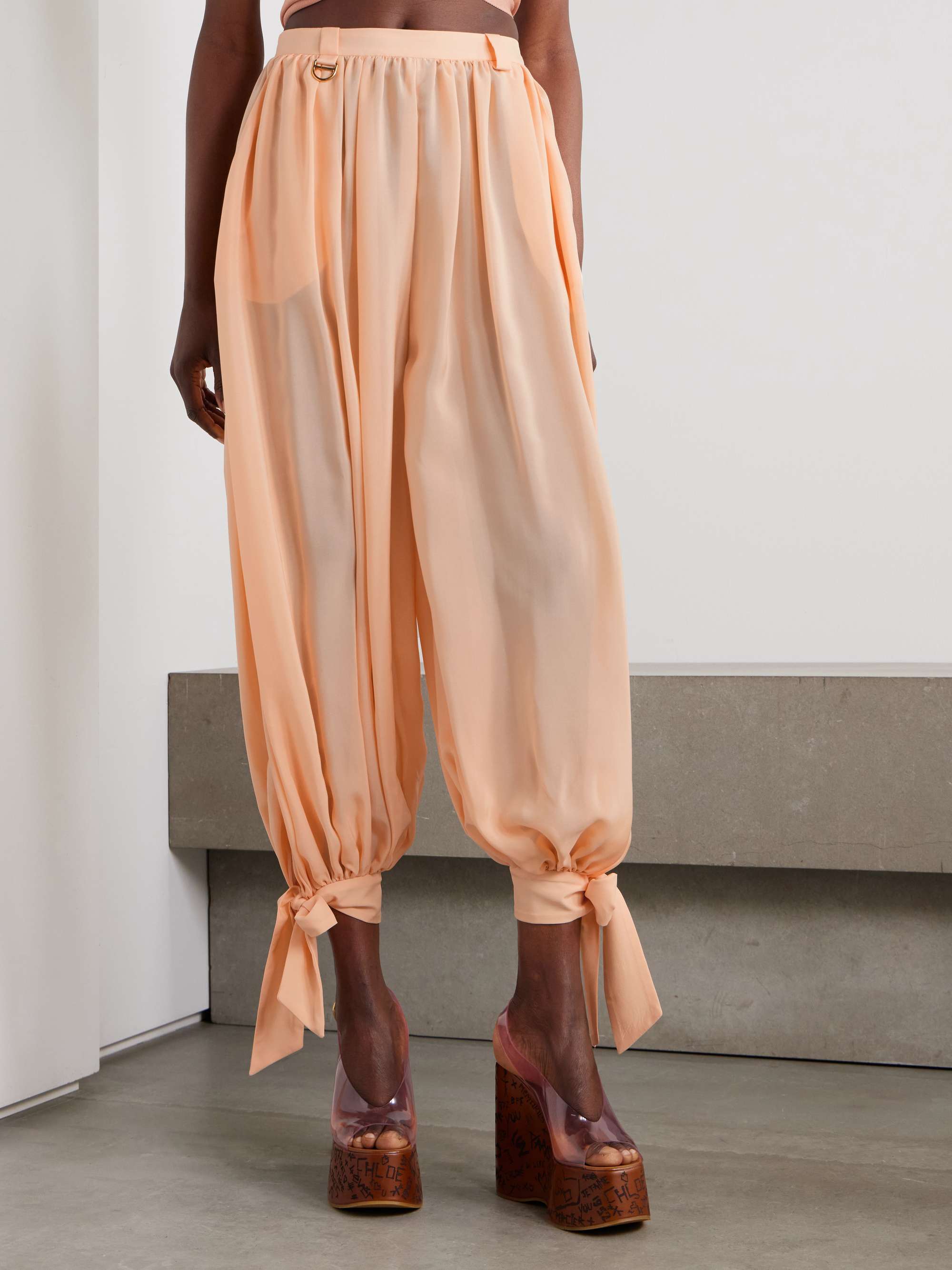 Pleated silk-charmeuse tapered pants view