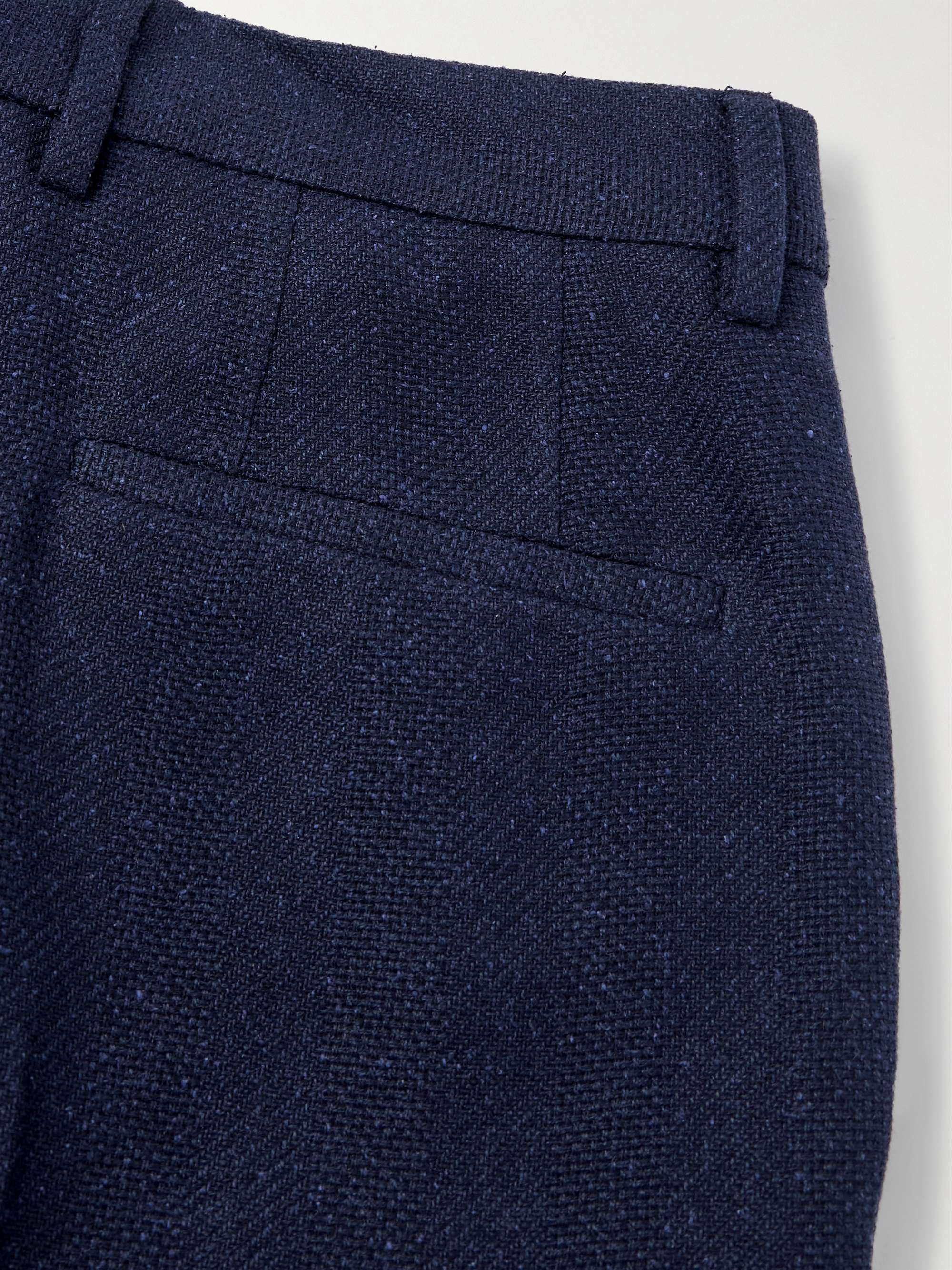 Tapered Pleated Striped Linen, Silk, Wool and Cotton-Blend Suit Trousers view
