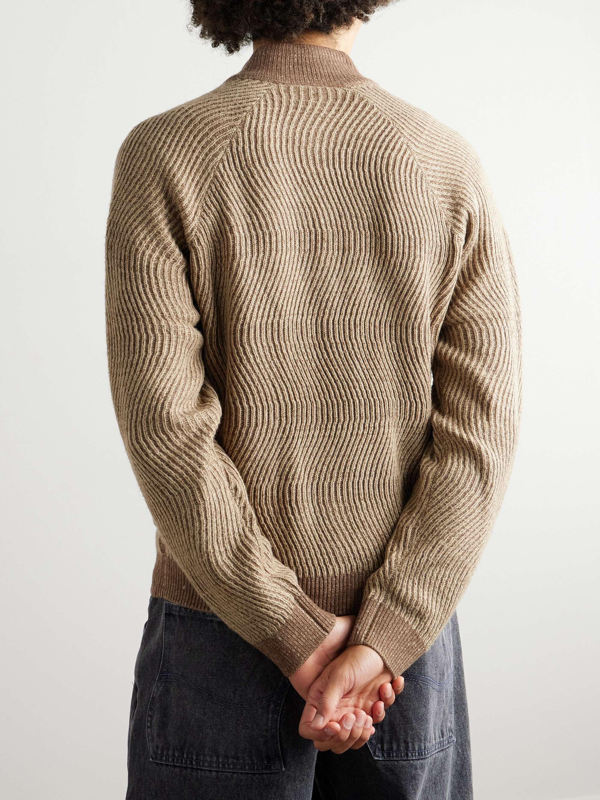 Logo-Embroidered Ribbed-Knit Zip-Up Cardigan view