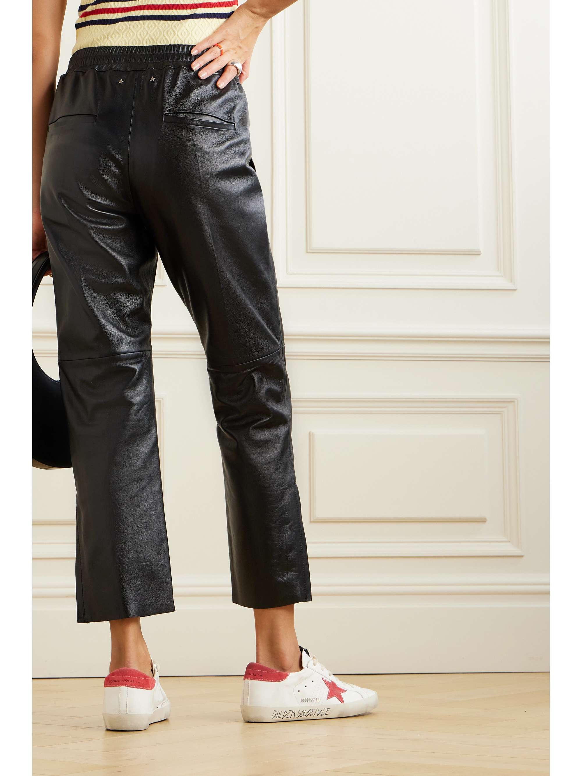 Textured-leather straight-leg pants view