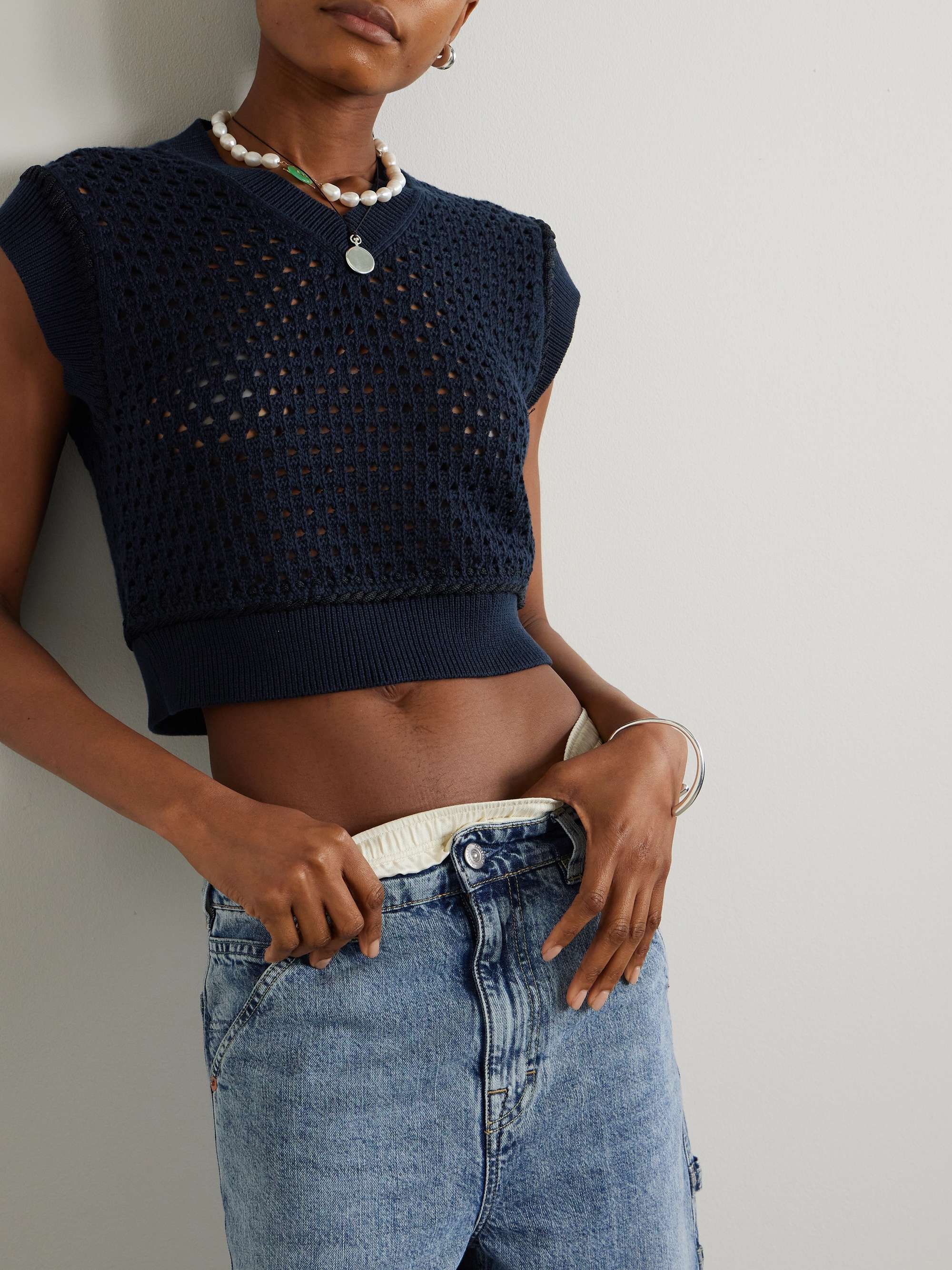 Cropped open-knit cotton vest view