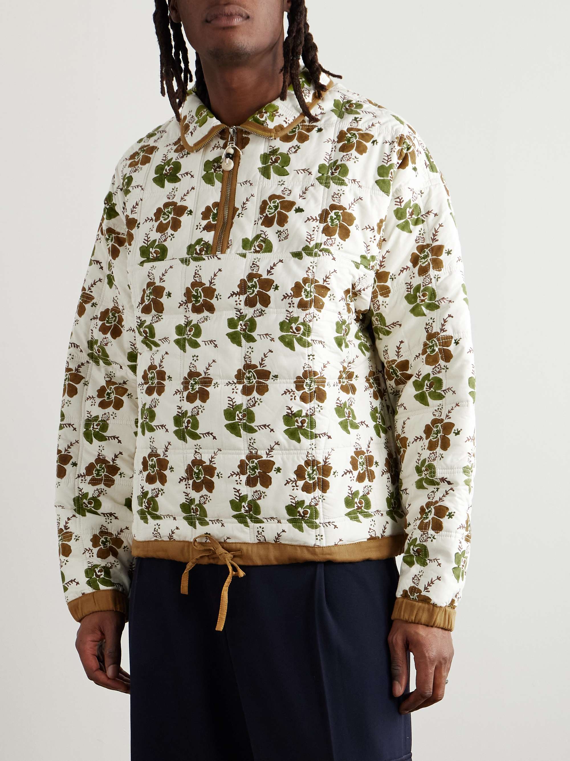 Mineral Floral-Print Quilted Organic Cotton-Poplin Half-Zip Sweatshirt view