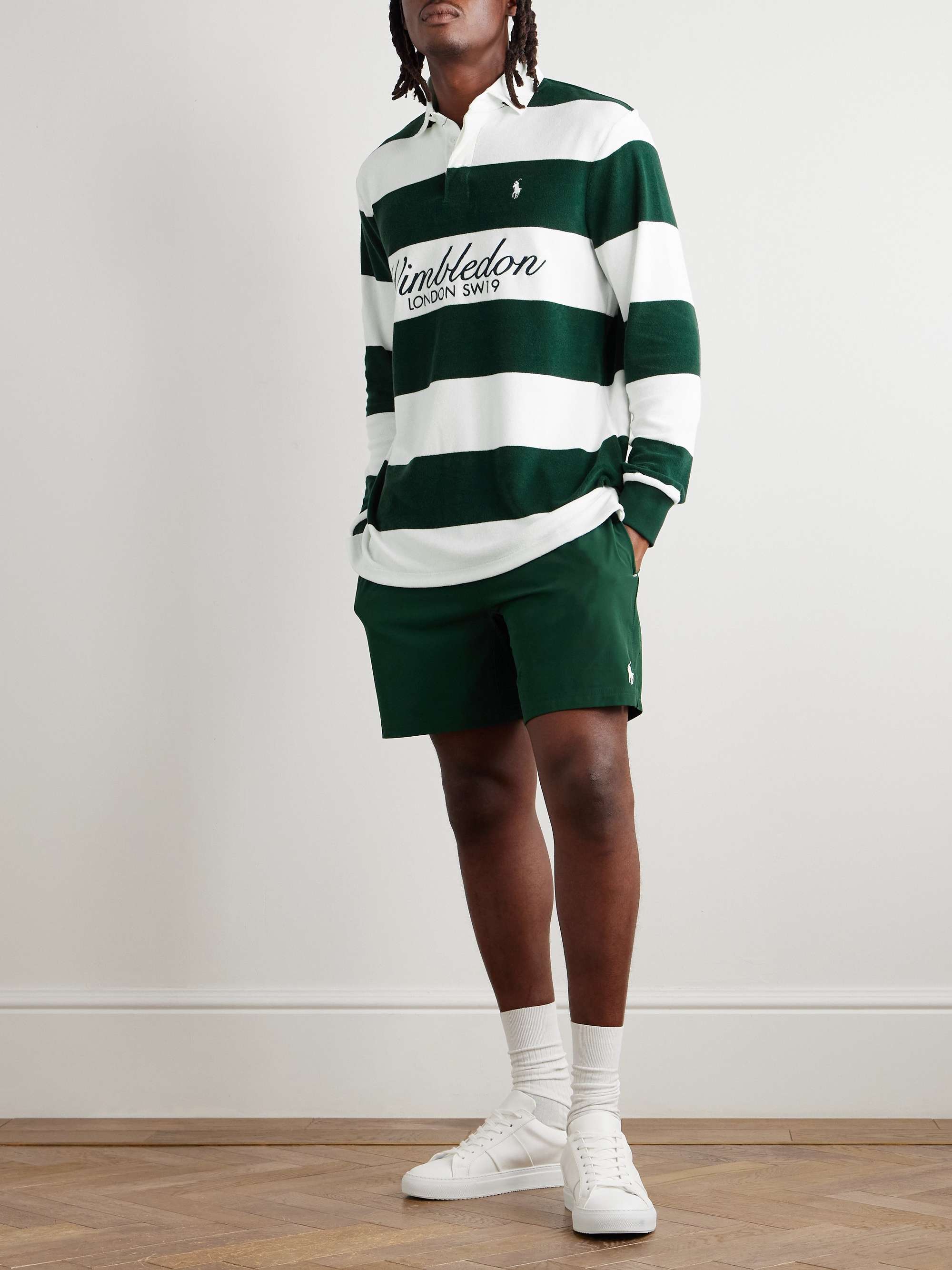 + Wimbledon Logo-Embroidered Striped Cotton-Blend Terry Polo Shirt view