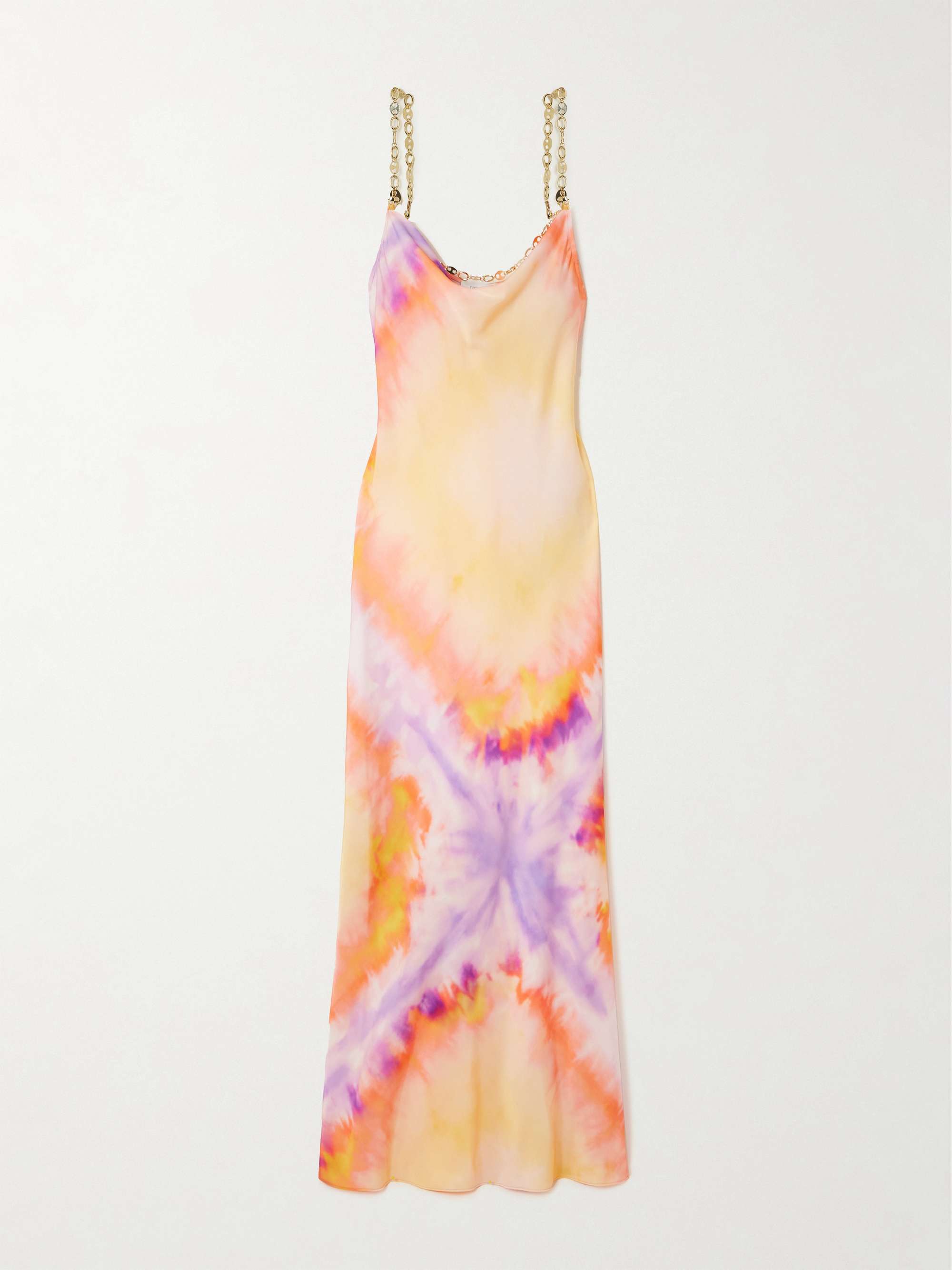 Chainmail-embellished tie-dyed satin maxi dress hero visual