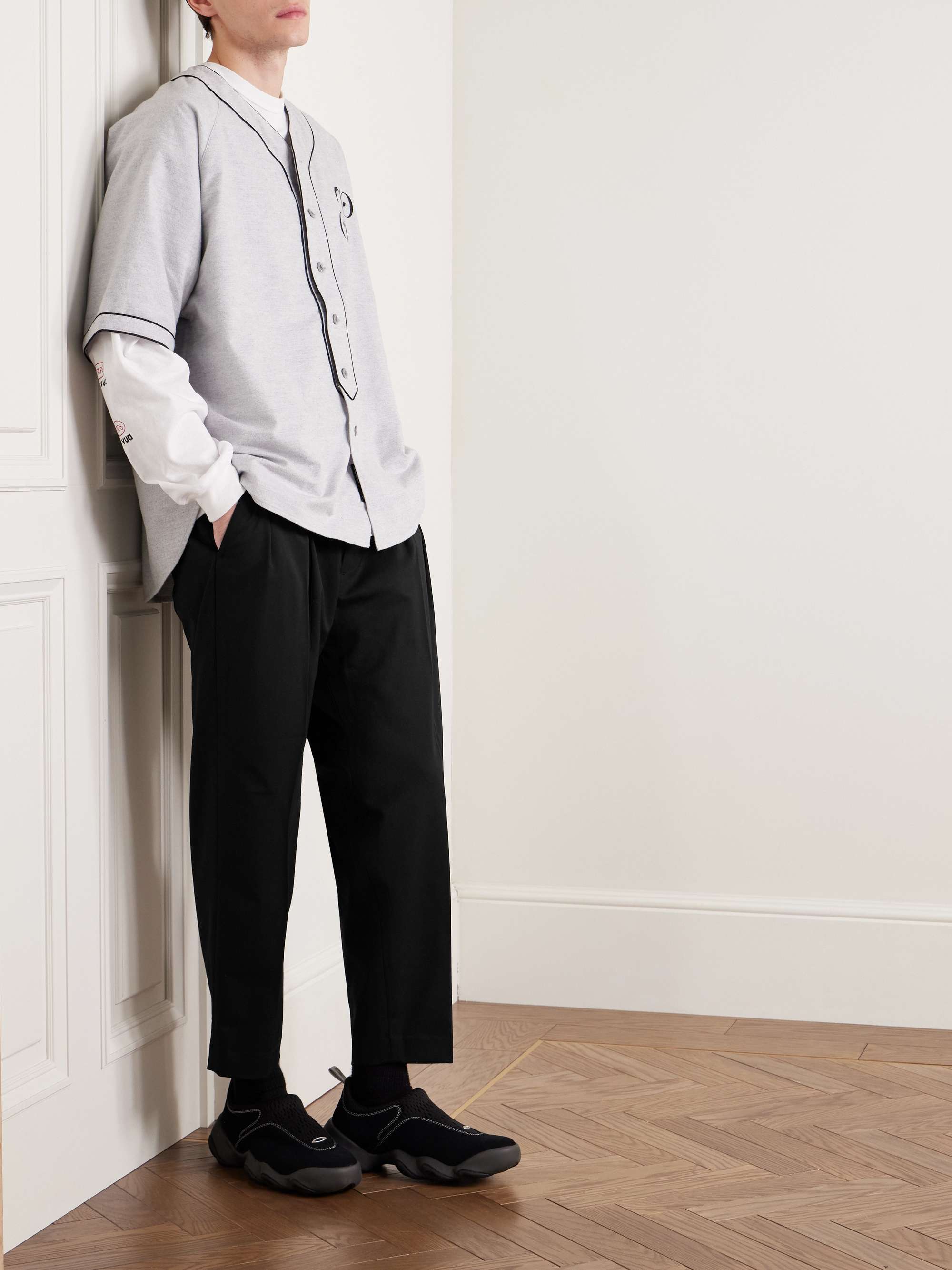 Cropped Tapered Logo-Appliquéd Pleated Twill Trousers view