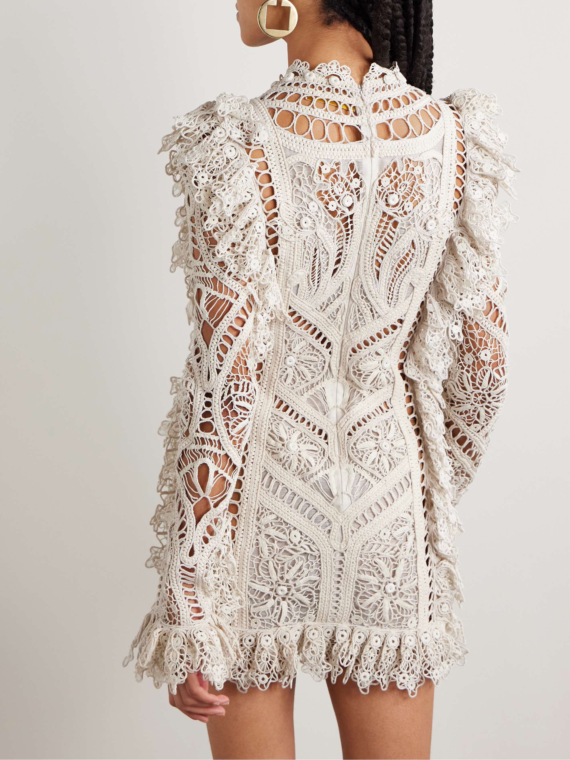 Illuminate Cornelli ruffled linen and silk-blend guipure lace mini dress view