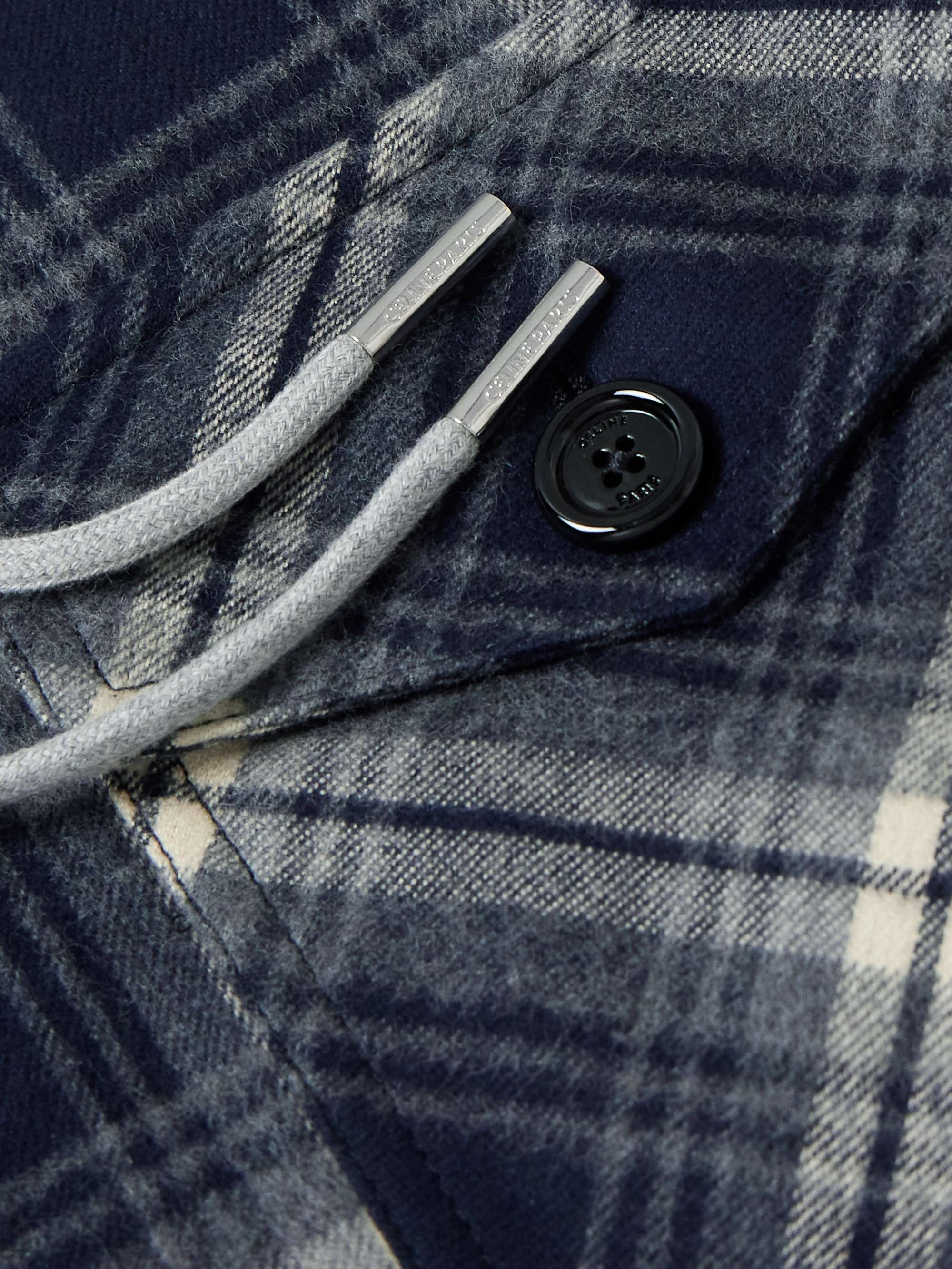 Checked Wool and Logo-Print Cotton-Jersey Hooded Overshirt view