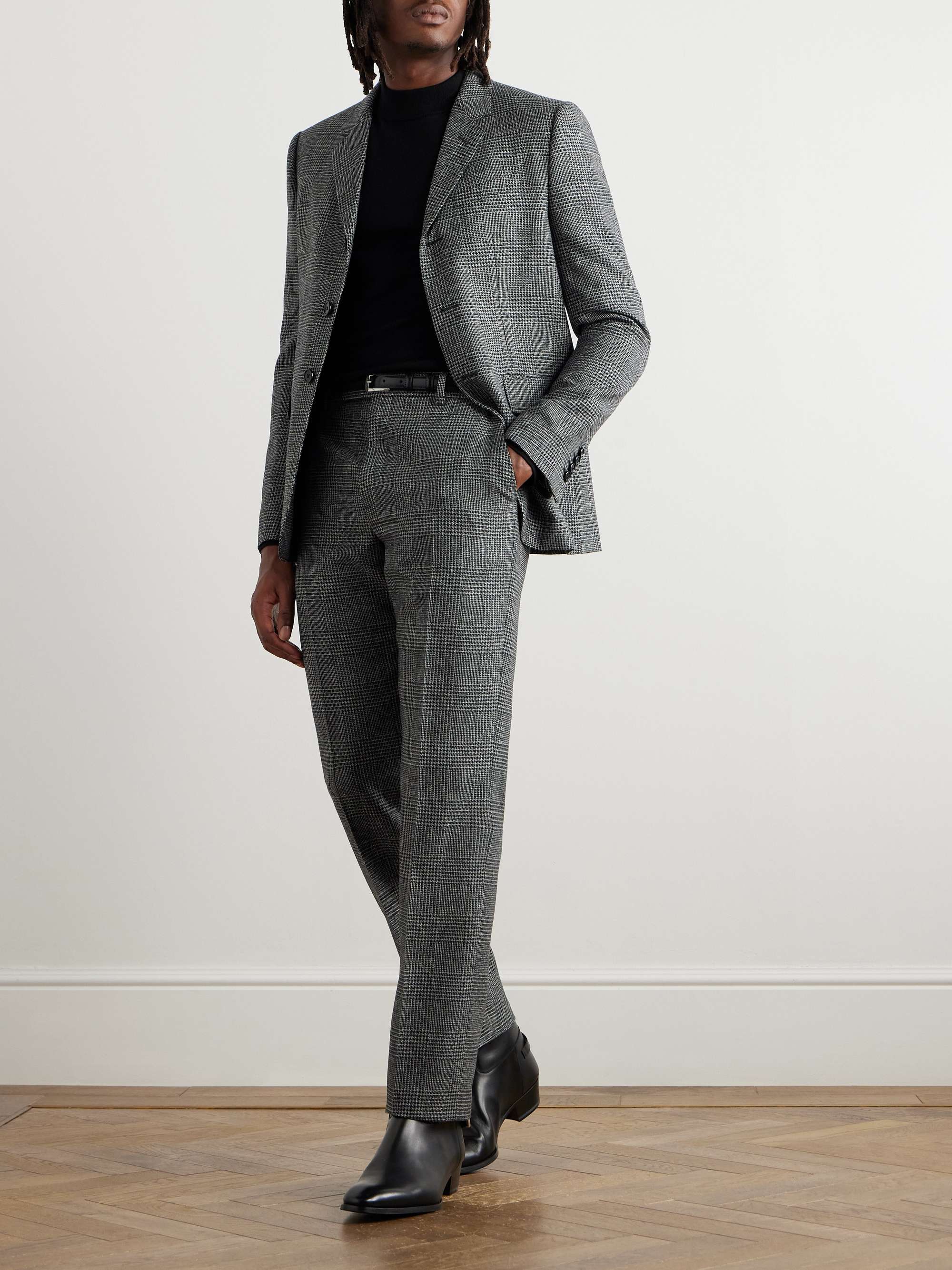 Straight-Leg Prince of Wales Wool Trousers view