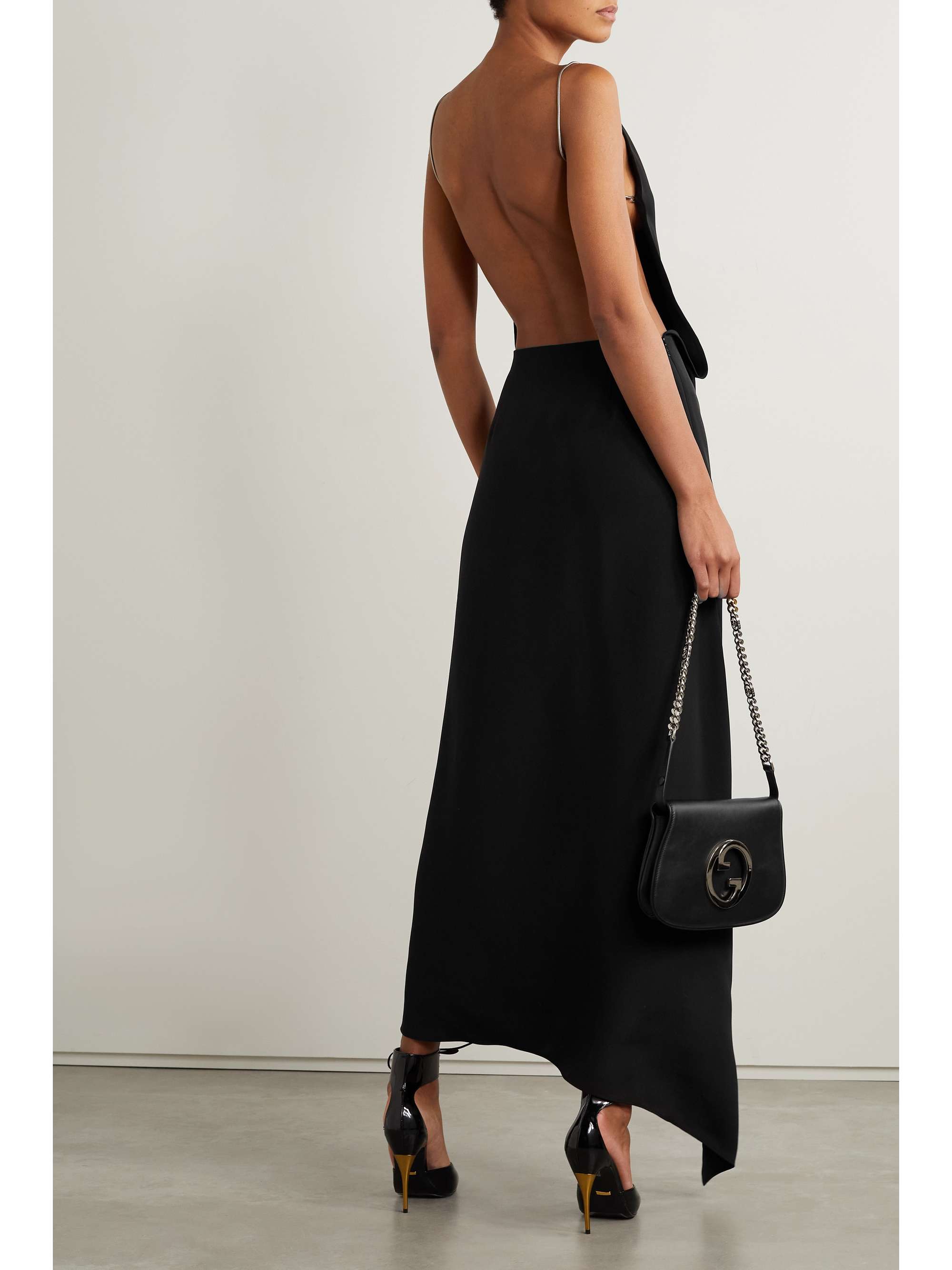 Open-back asymmetric silk crepe de chine maxi dress view