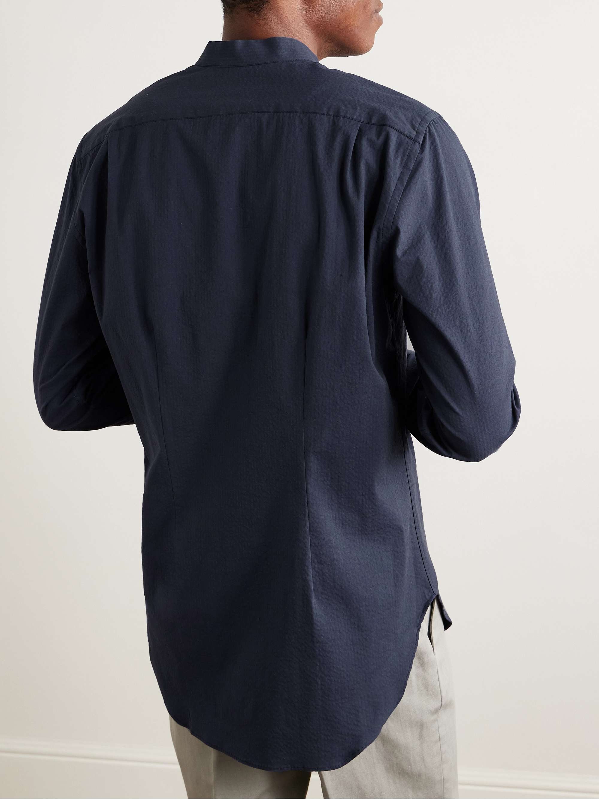 Slim-Fit Grandad-Collar Cotton-Seersucker Shirt view