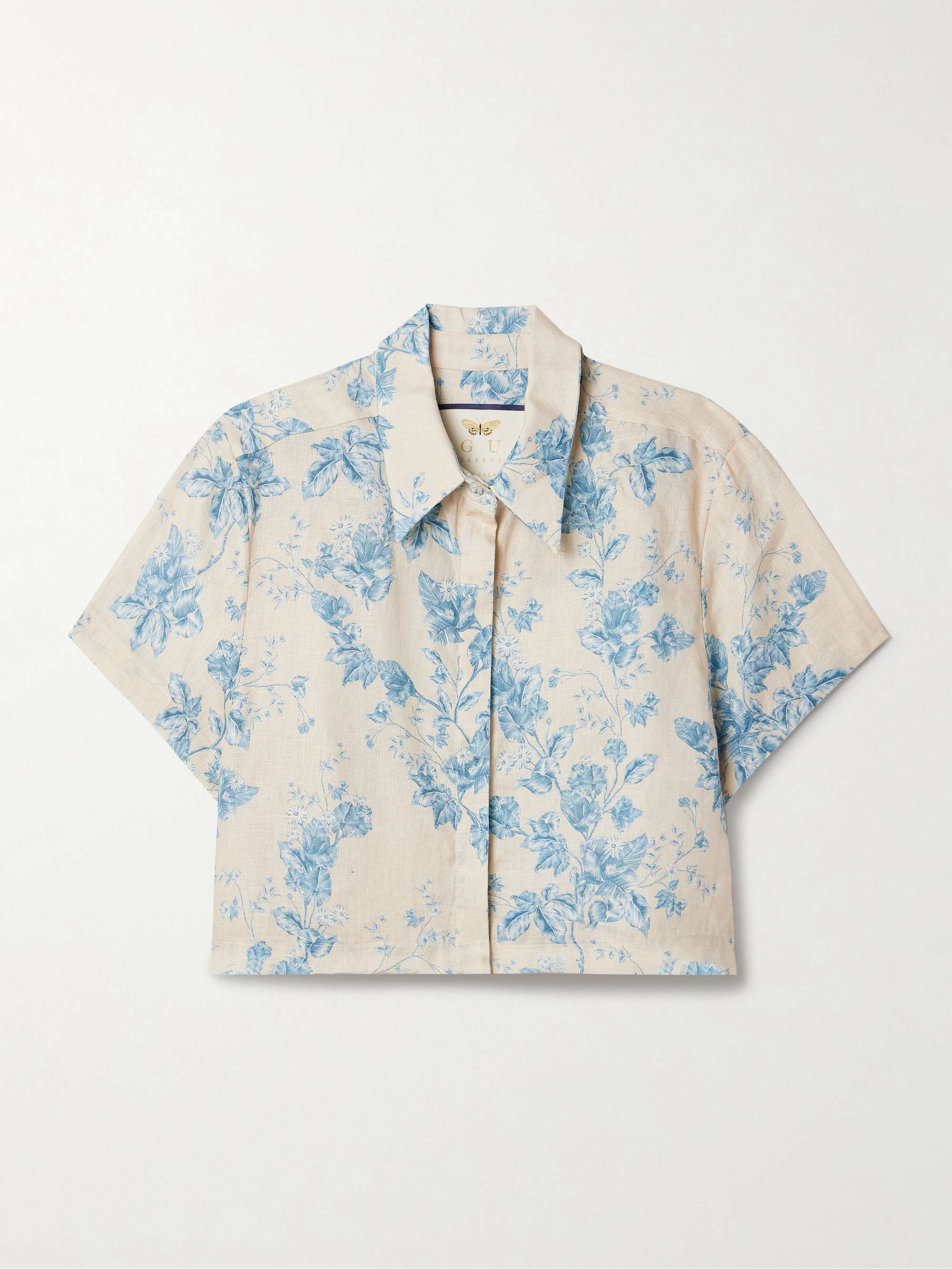 Virtuosa Bougainvillea cropped floral-print linen shirt hero visual
