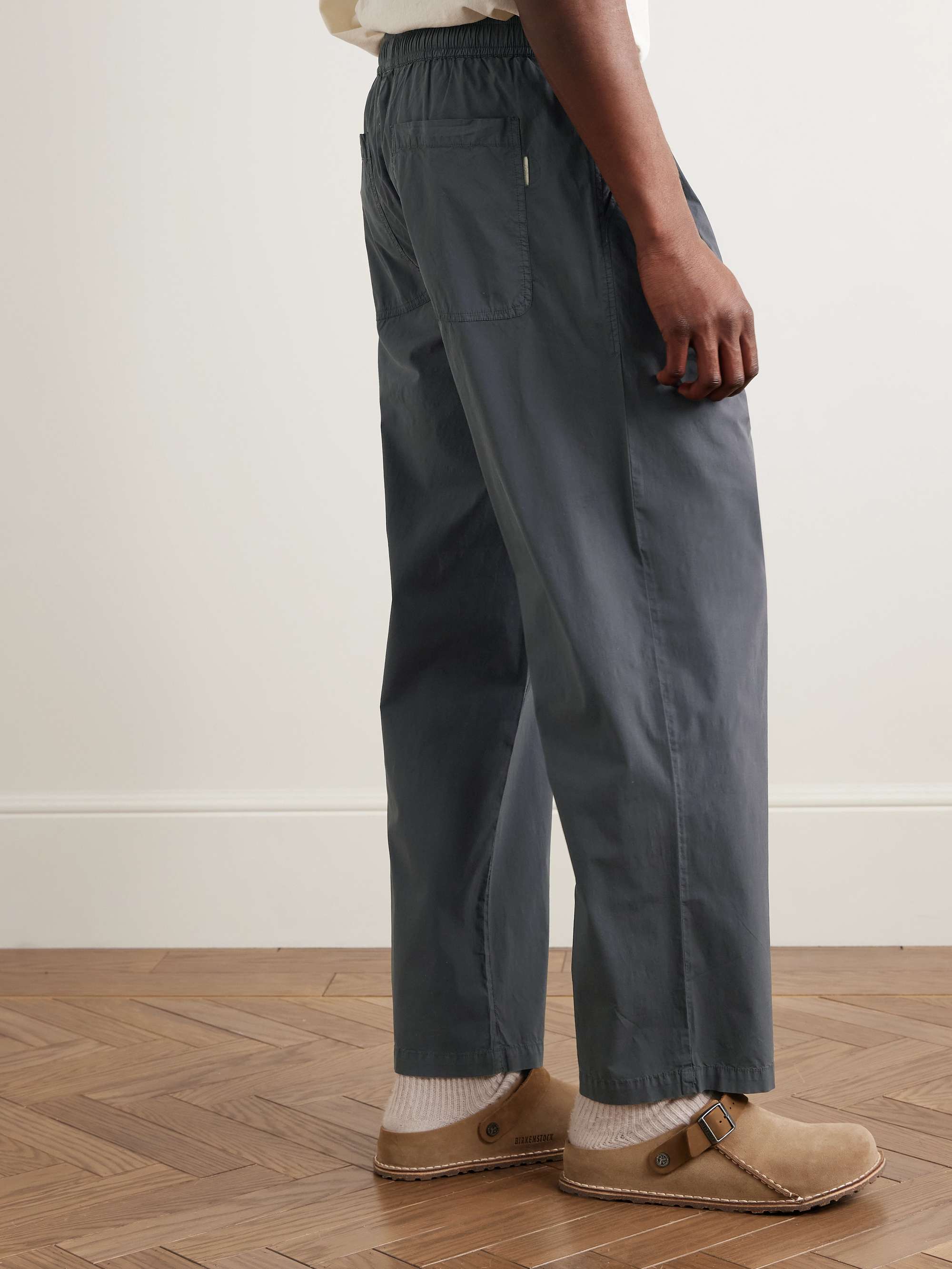 Straight-Leg Pleated Garment-Dyed Stretch-Cotton Poplin Trousers view