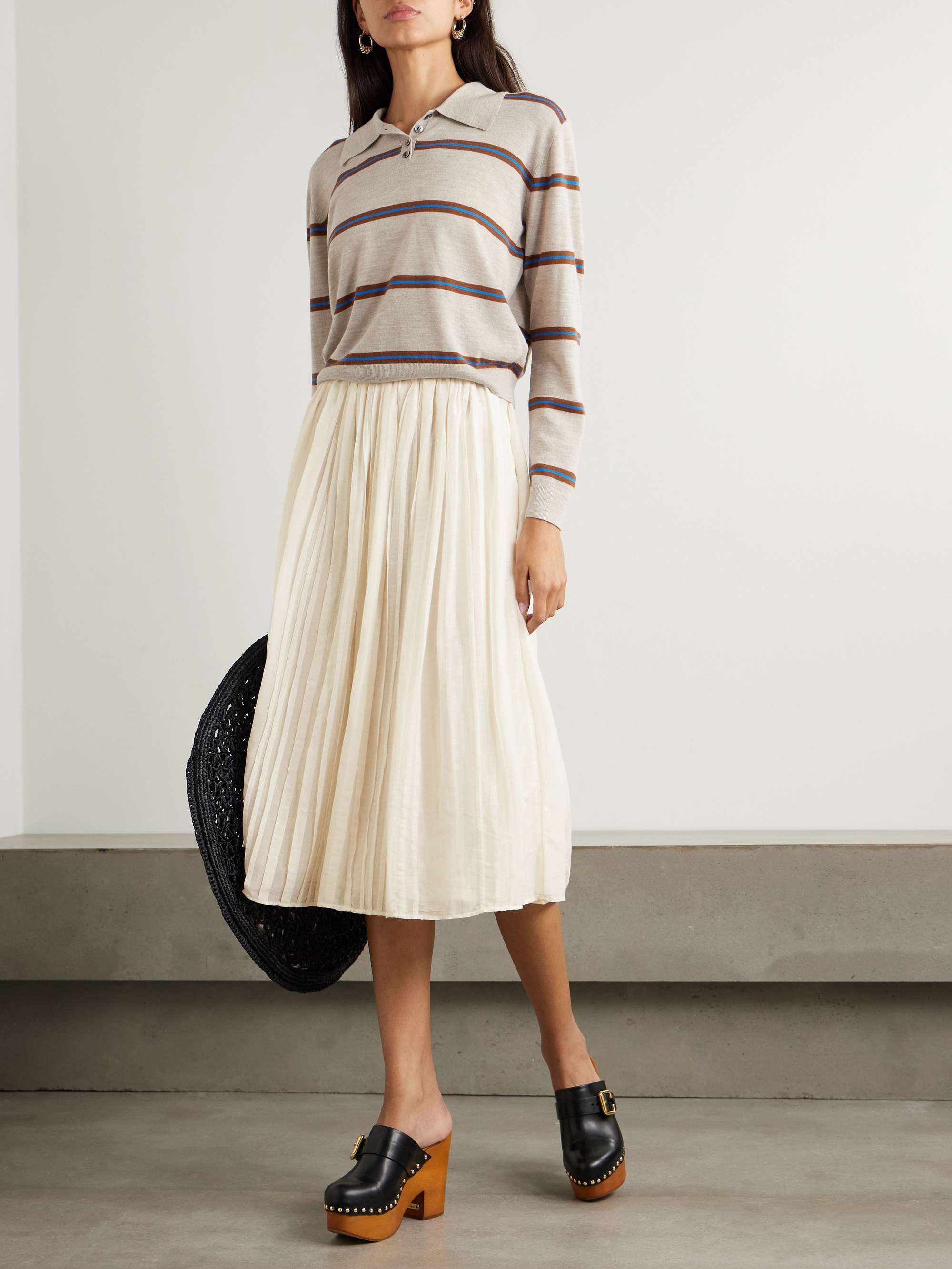 Pintucked cotton and silk-blend voile midi skirt view