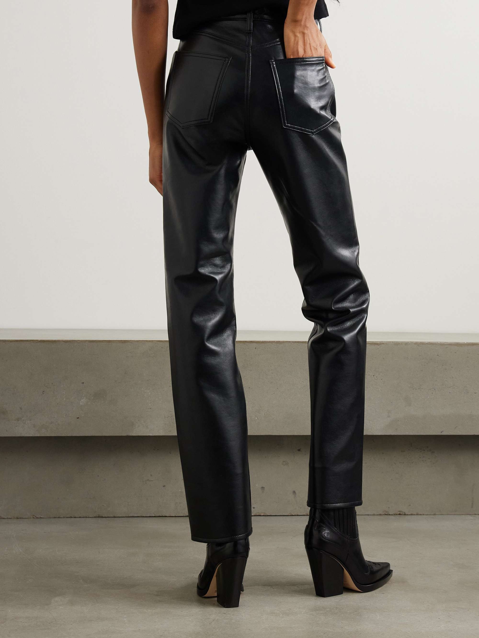 90s Pinch Waist Long recycled leather-blend straight-leg pants view
