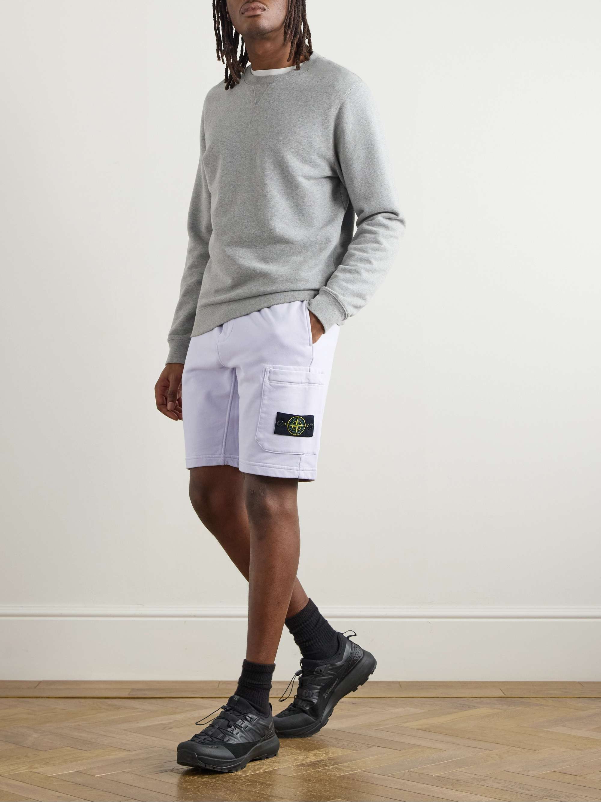 Straight-Leg Logo-Appliquéd Garment-Dyed Cotton-Jersey Drawstring Shorts view