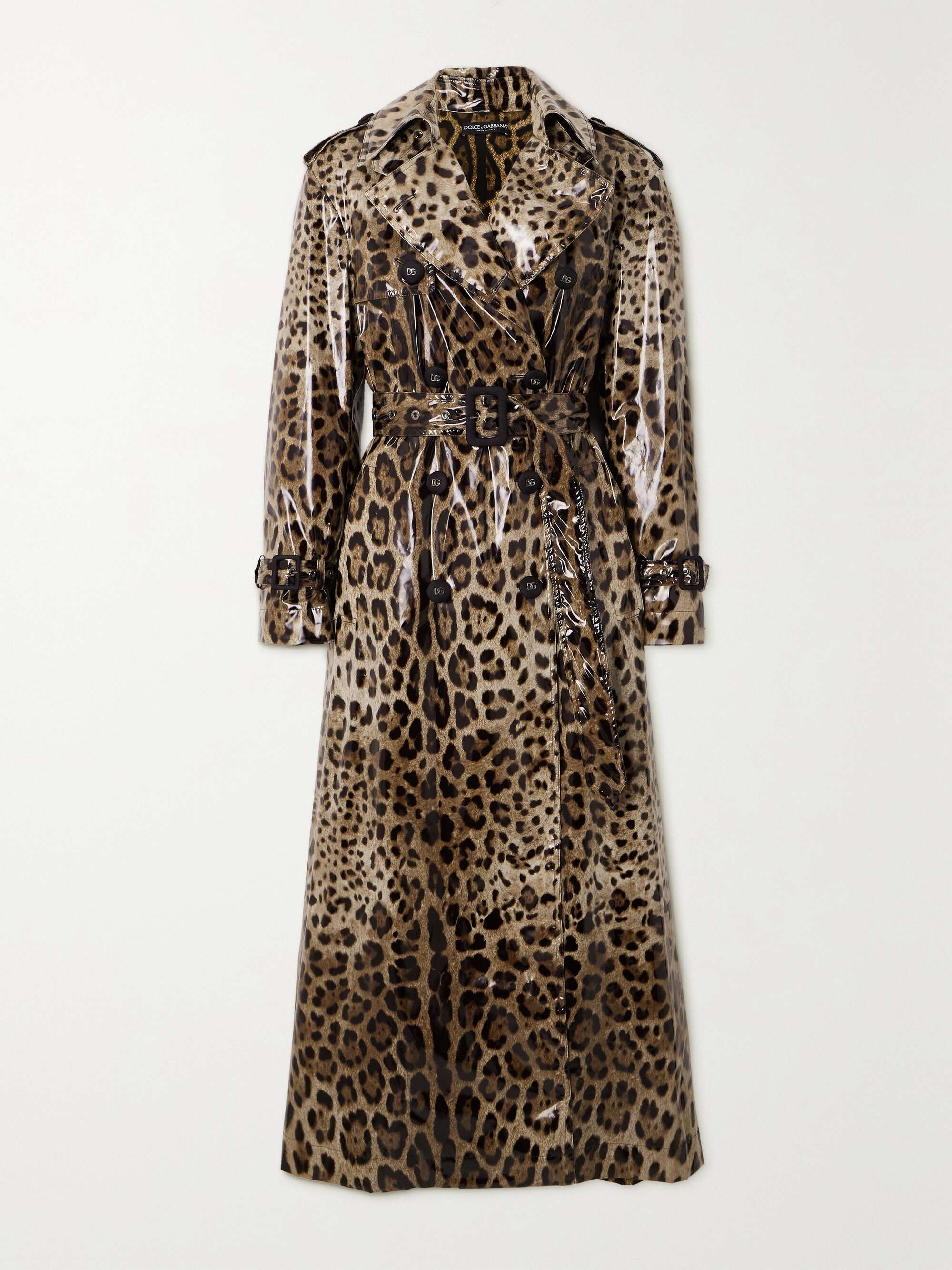 Double-breasted leopard-print coated-canvas trench coat hero visual