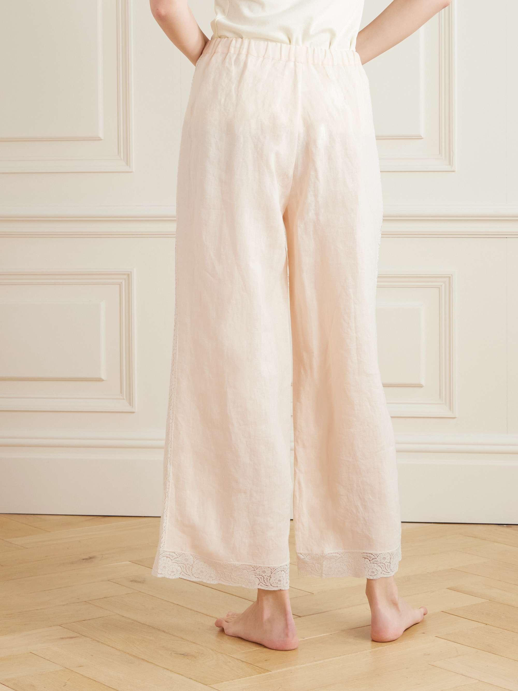 Lagune lace-trimmed linen wide-leg pajama pants view