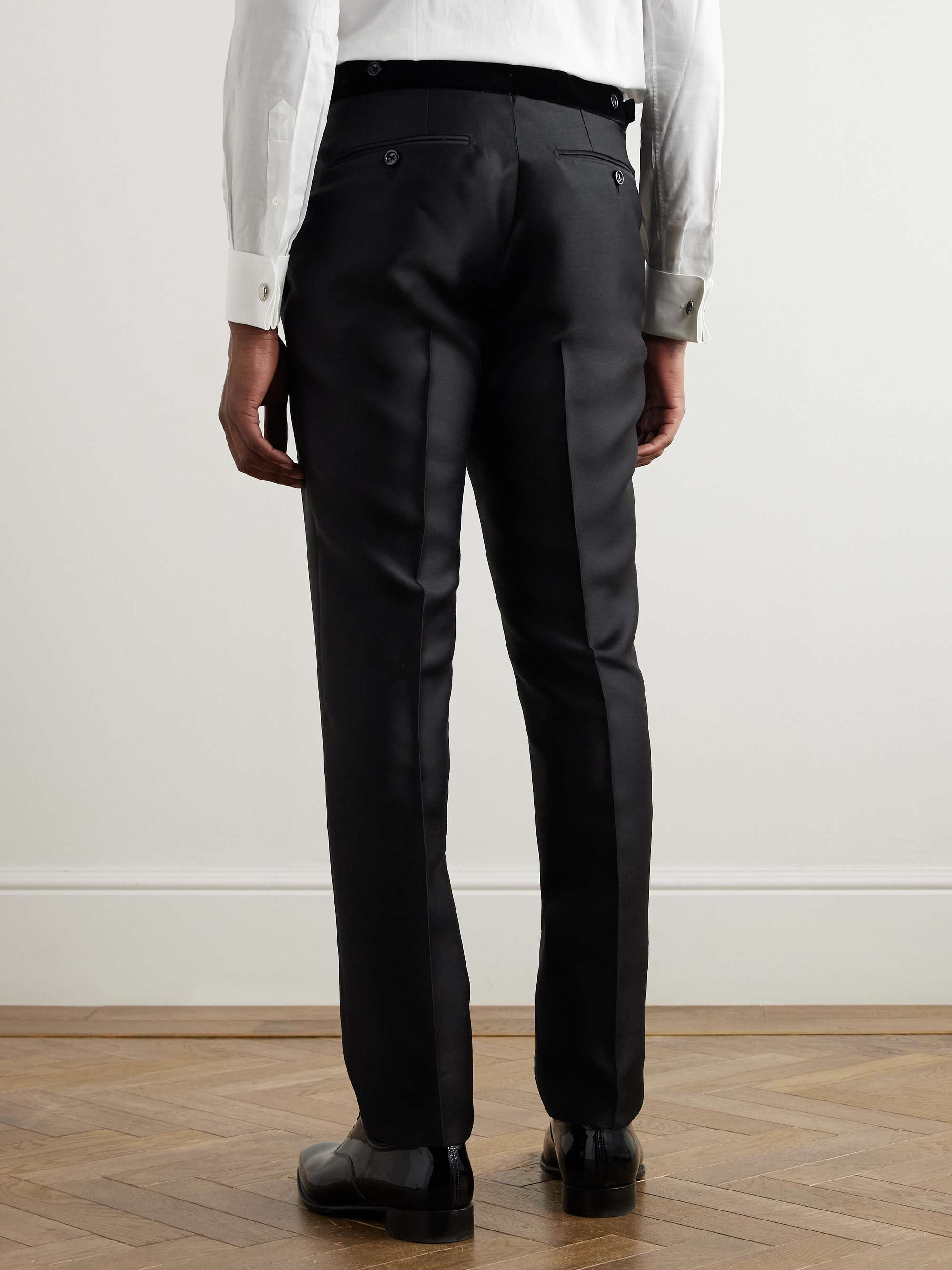 Straight-Leg Velvet-Trimmed Wool, Mohair and Silk-Blend Tuxedo Trousers view