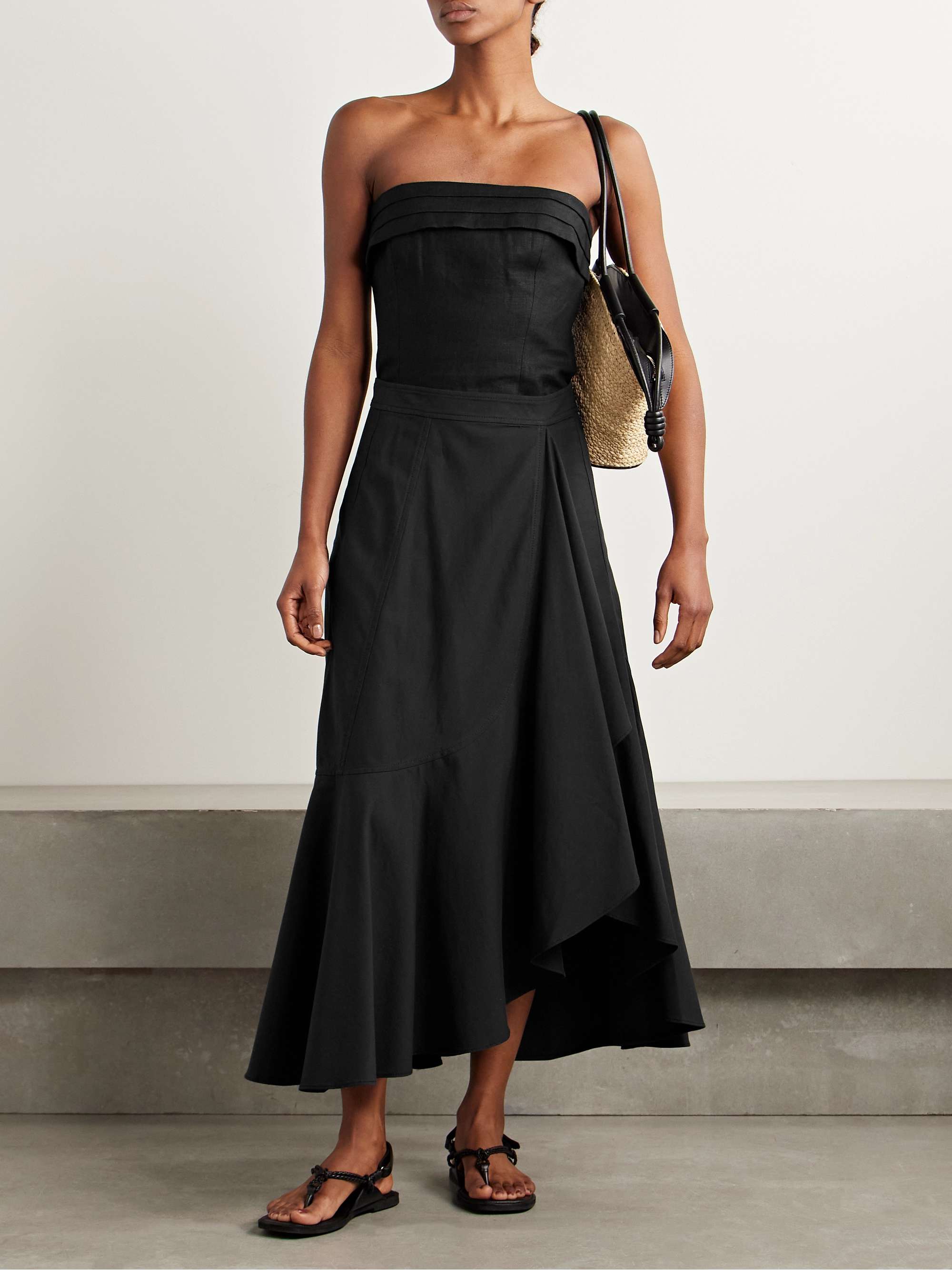 Sabina wrap-effect draped cotton and TENCEL™-blend twill midi skirt view