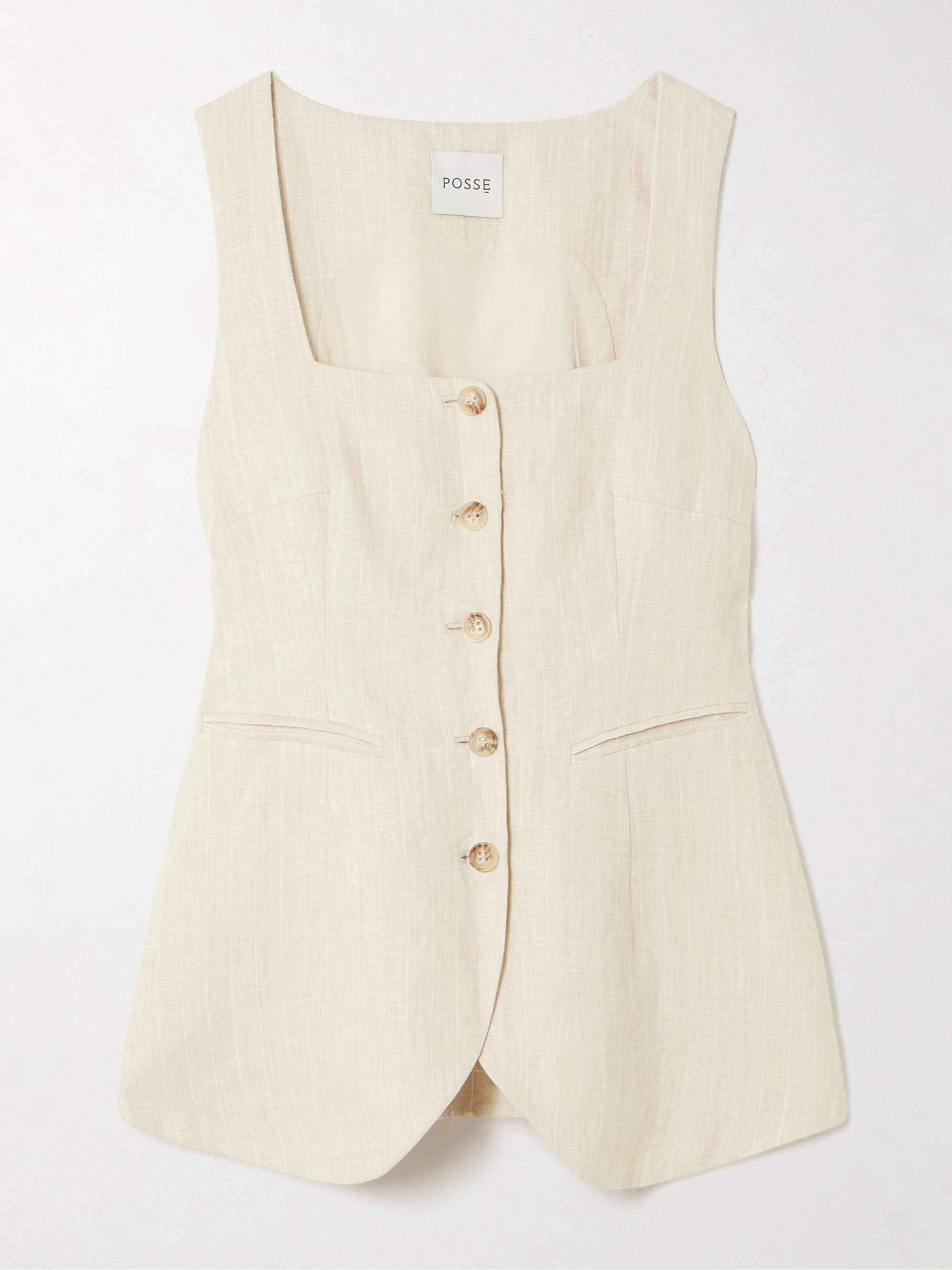 Lucille pinstriped linen vest hero visual