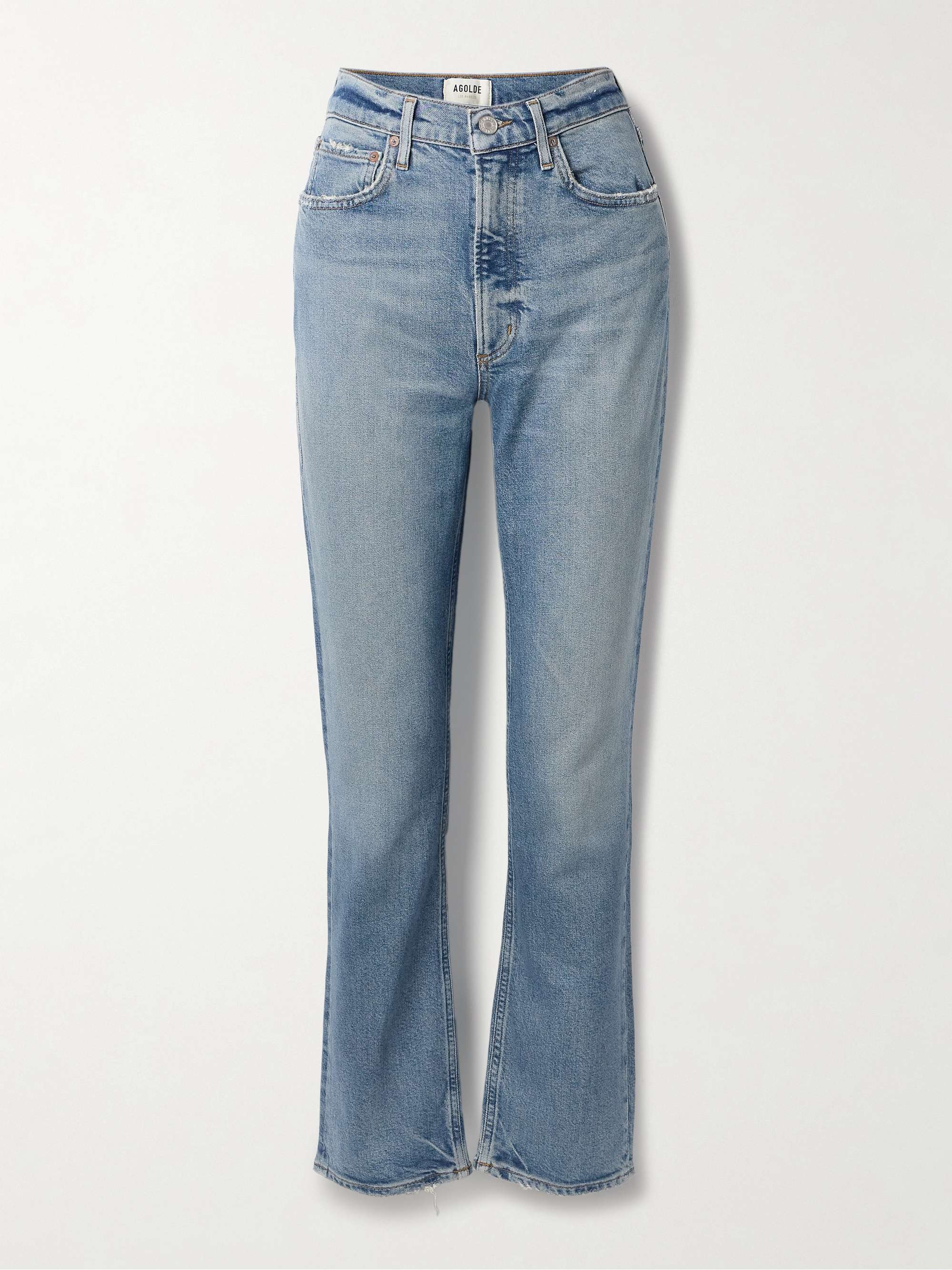 High Rise Stovepipe frayed straight-leg organic jeans hero visual
