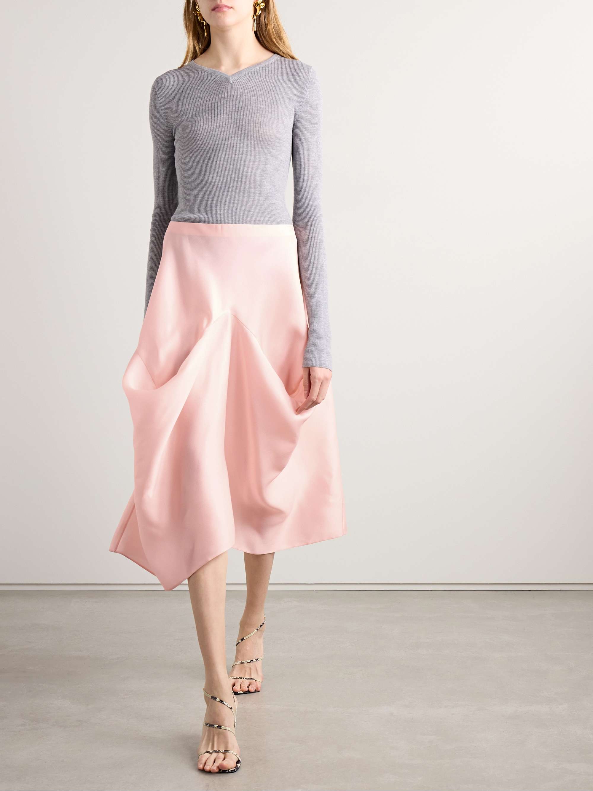 Sawyer asymmetric draped silk-taffeta midi skirt view
