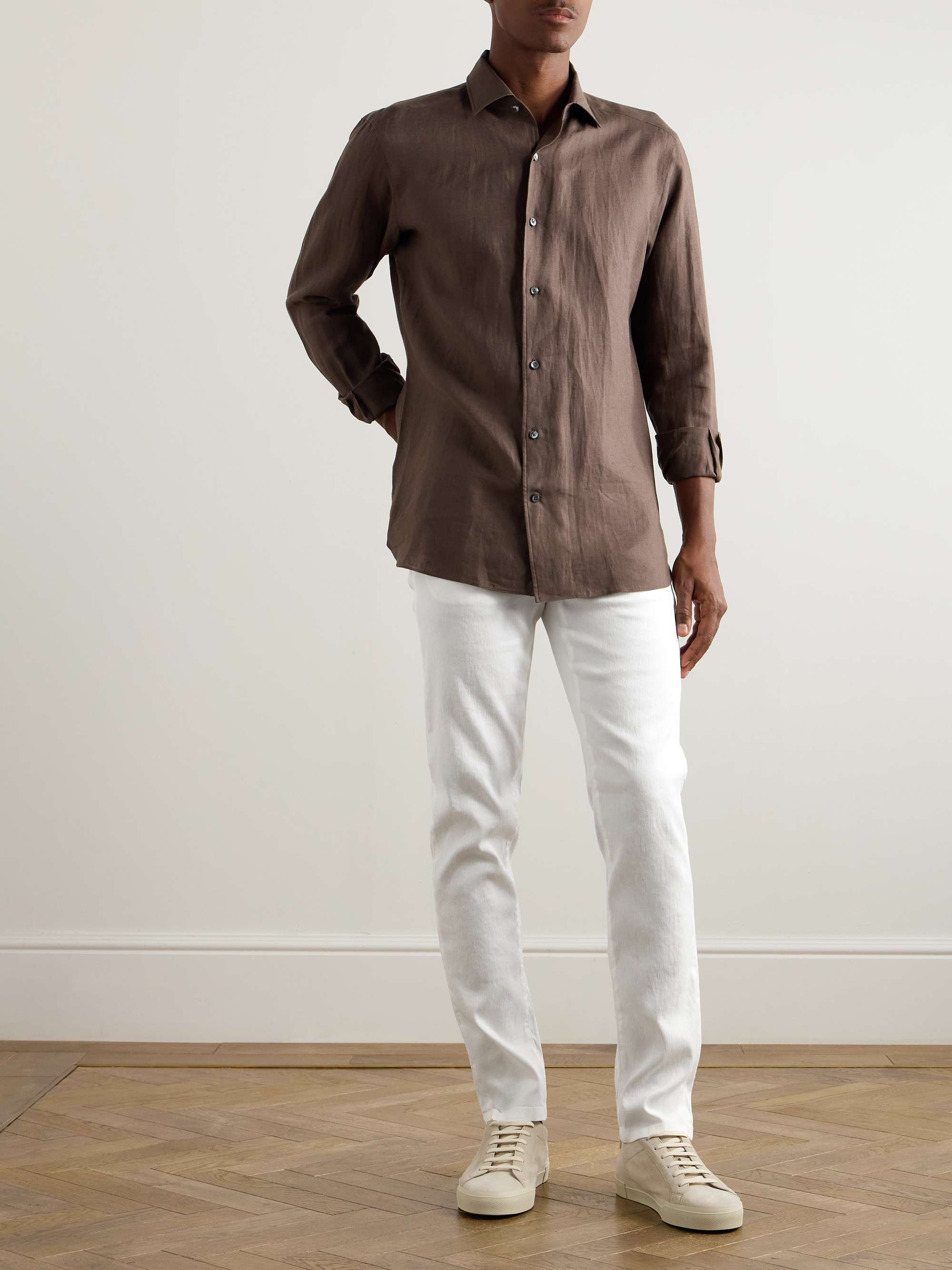 Roccia Slim-Fit Straight-Leg Garment-Dyed Linen-Blend Trousers view