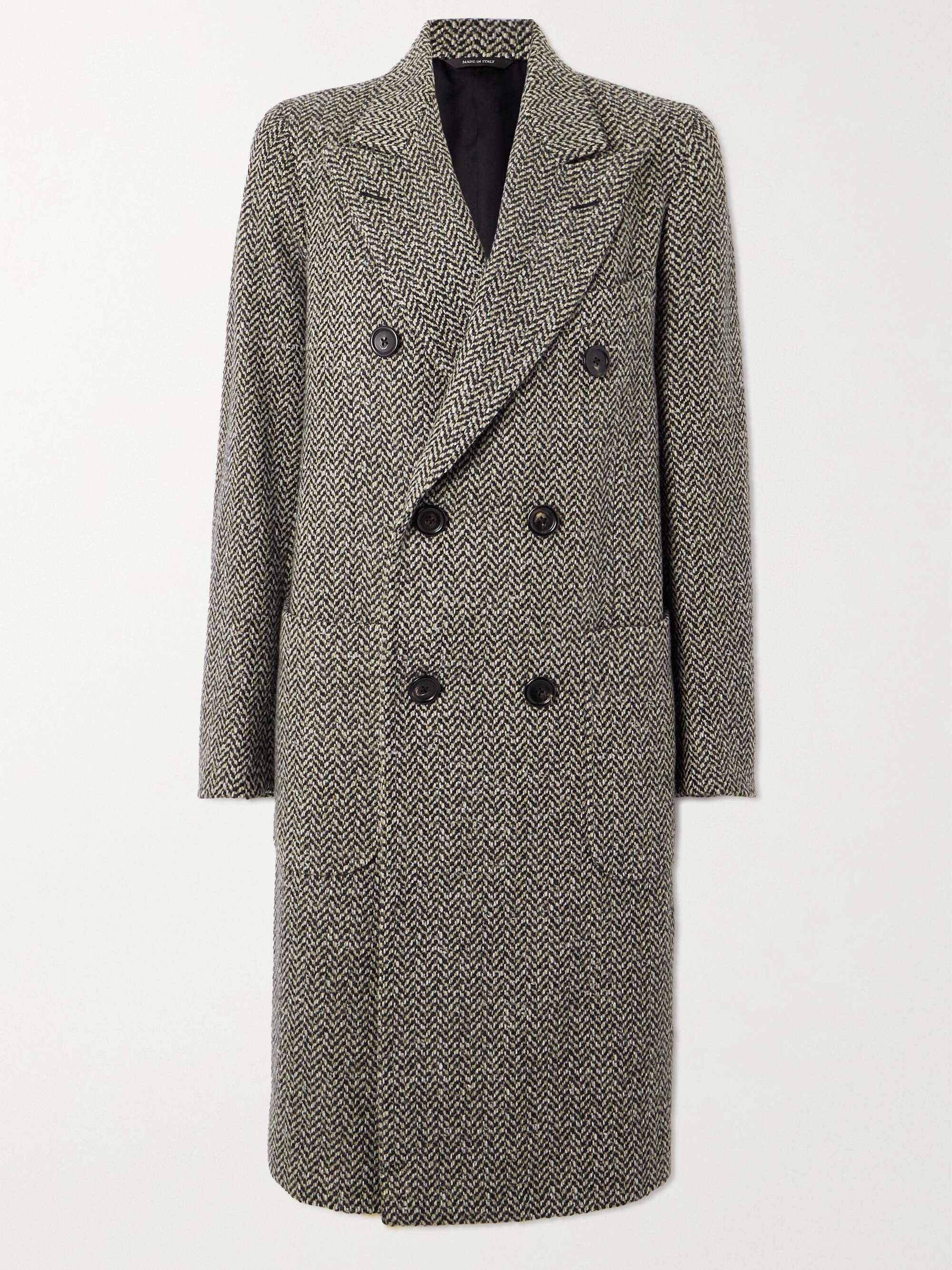 Herwin double-breasted herringbone linen and cashmere-blend coat hero visual