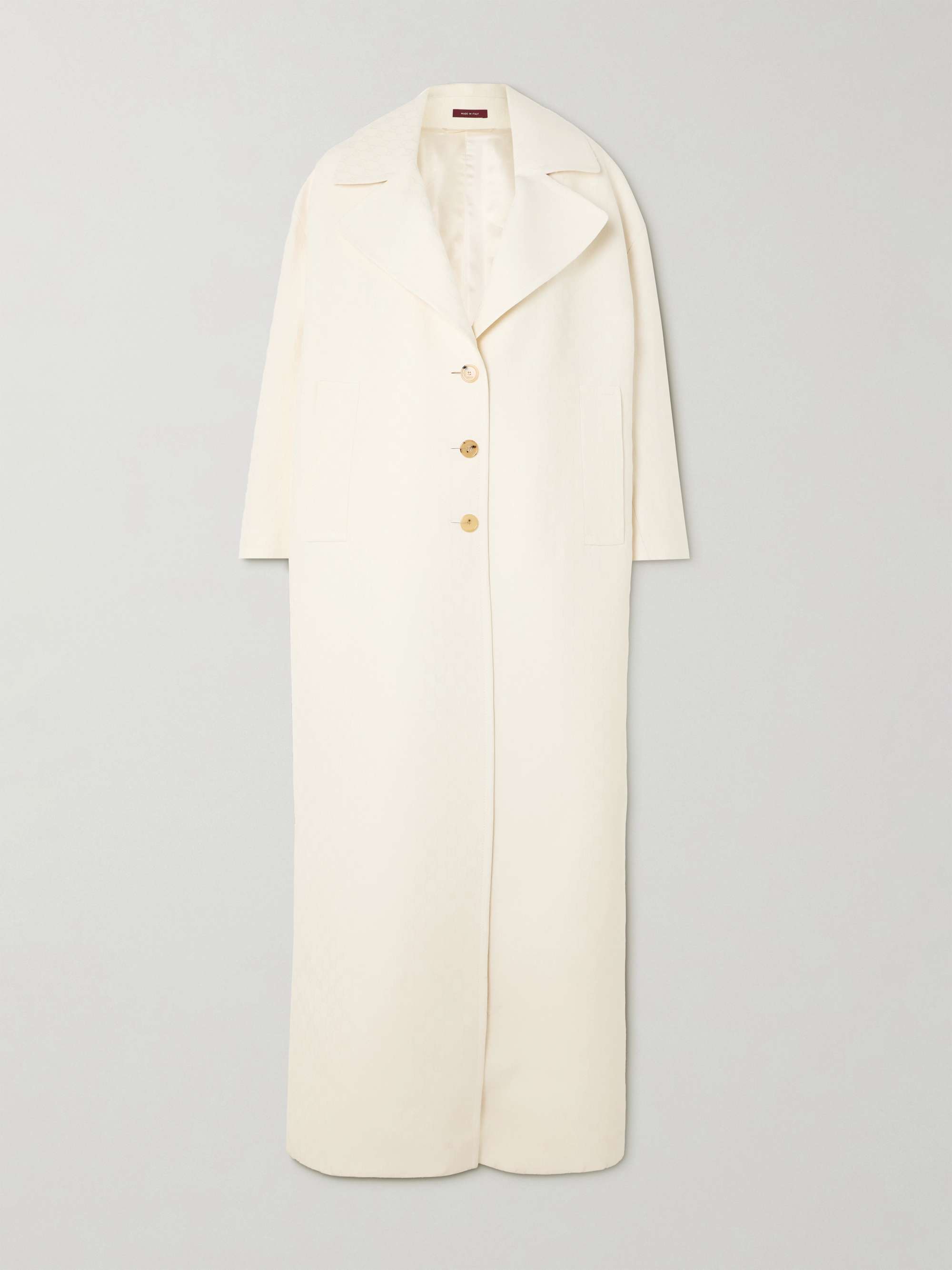Oversized wool and silk-blend jacquard coat hero visual