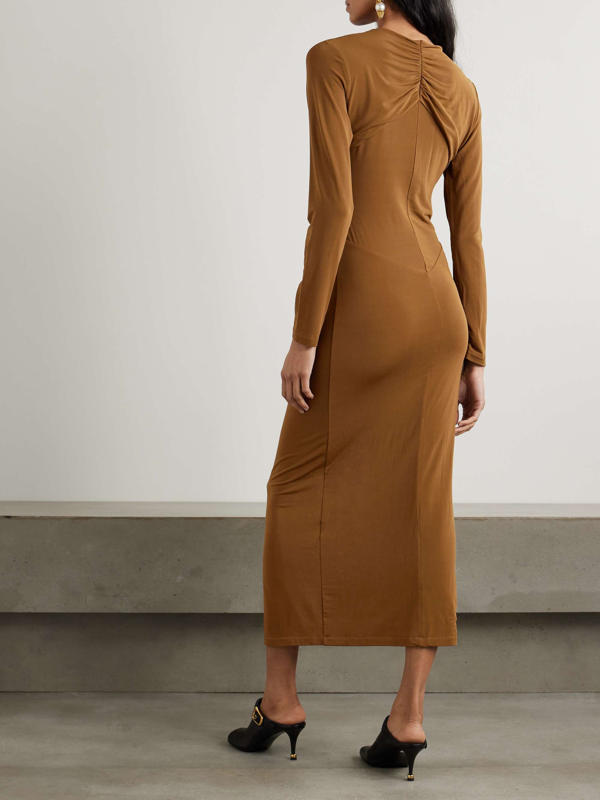 Evelina asymmetric knotted stretch-jersey midi dress view