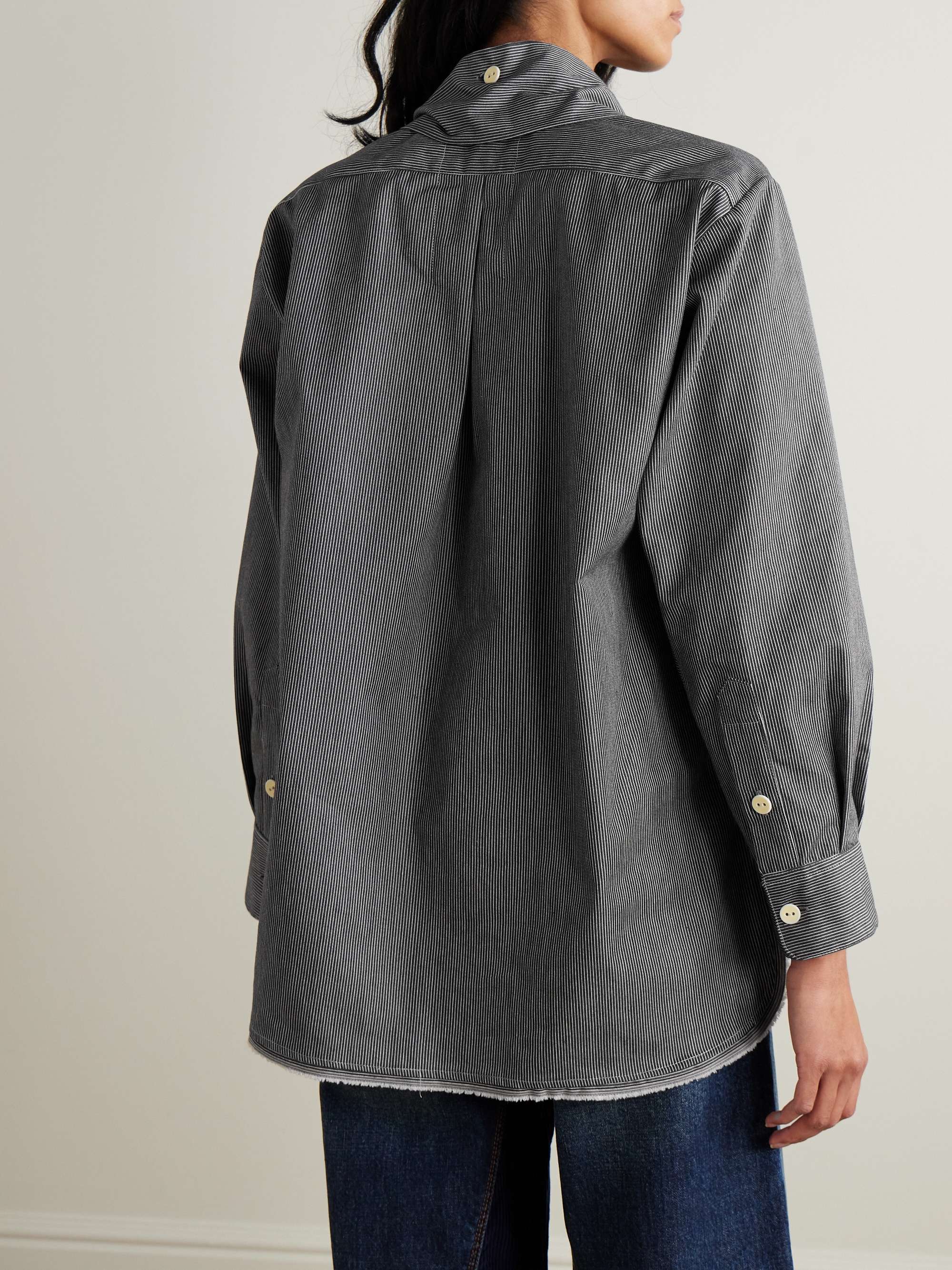 Tie-detailed striped cotton-blend shirt view